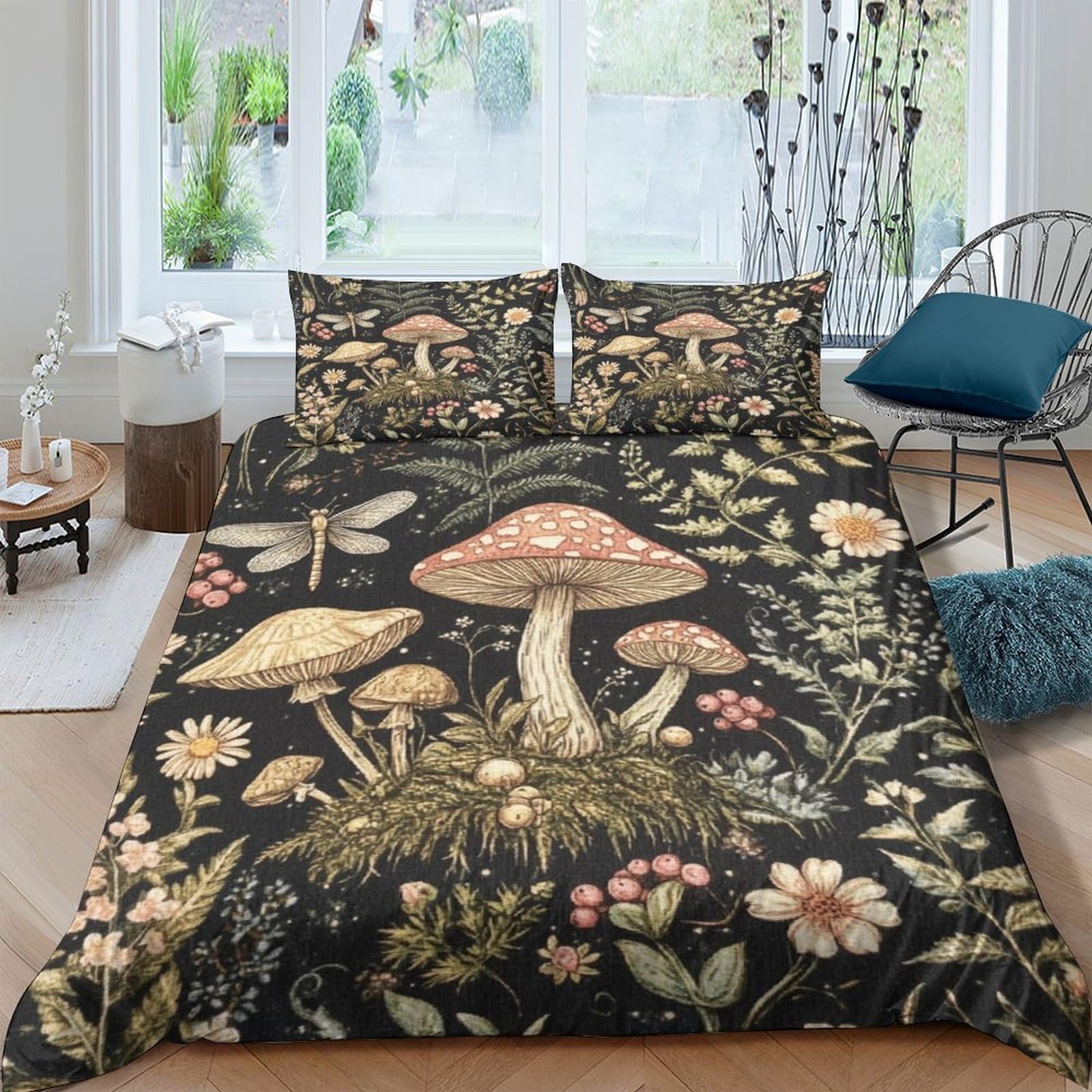 Ctjqhvkz Style-3 3D Printed Vintage Mushroom Forest Fitted Sheet Microfiber Soft Botanical Flowers Mattress Cover For Bedroom Decor Single（135X200cm）