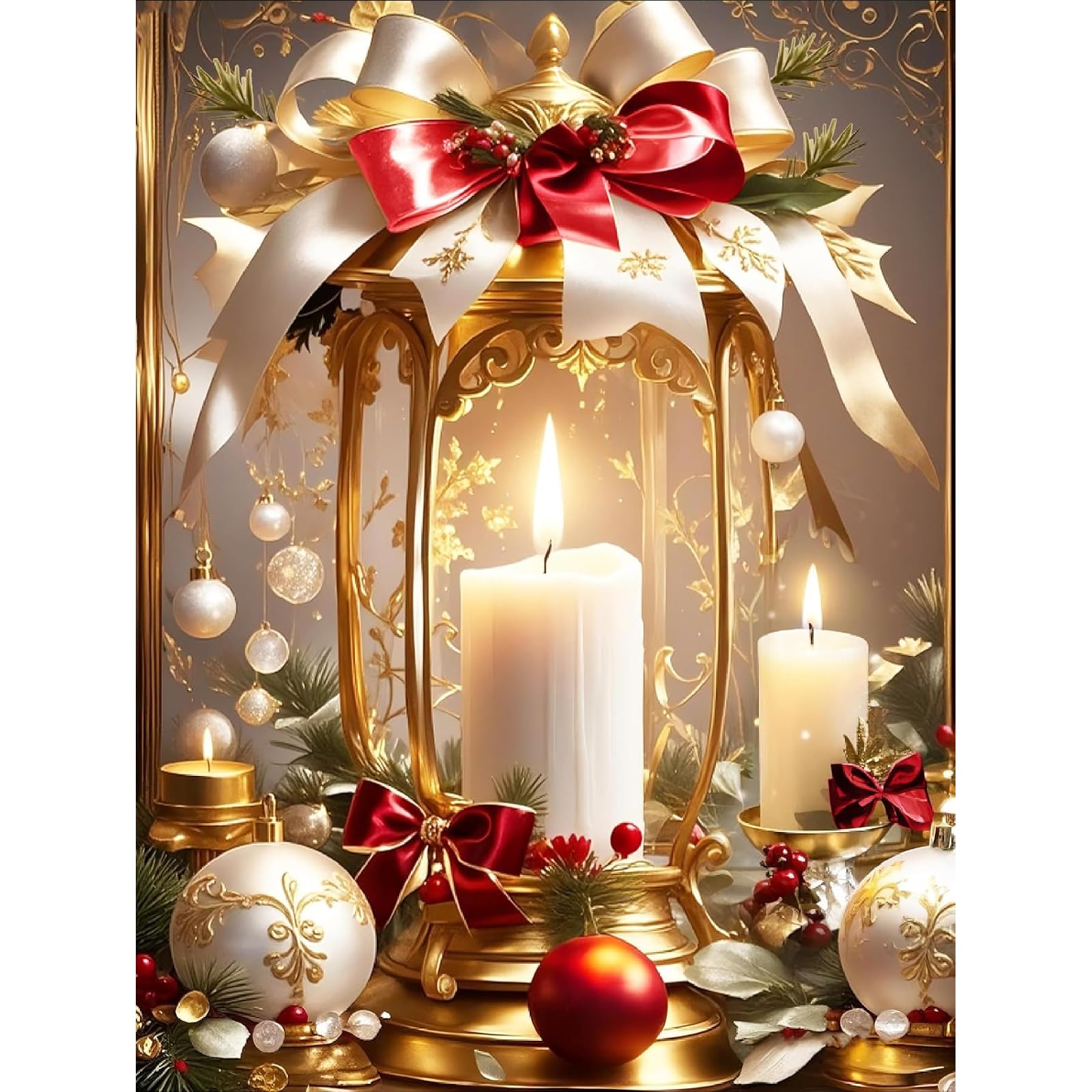 Jakener Christmas Diamond Art Kits for Adults Beginners,Candle Diamond Painting Kits for Adults,5D Full Drill DIY Diamond Dot Gem Art Kit Wall Home Decor Arts Craft 12x16 inch