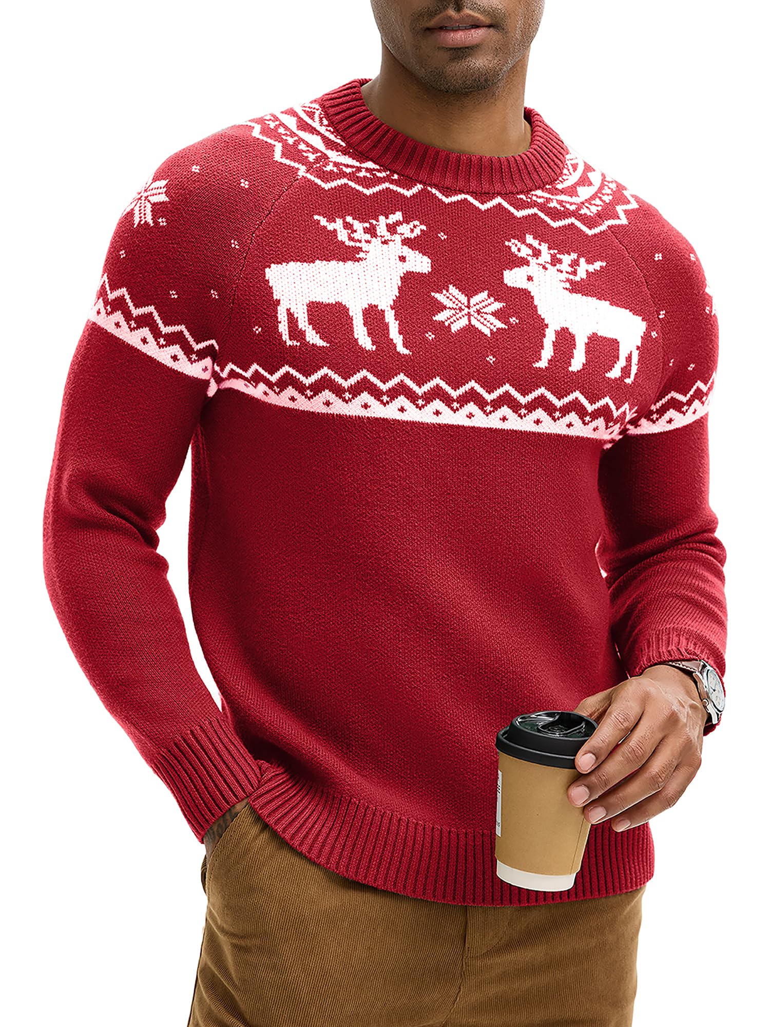 hotake Men's Pullover Crewneck Sweater, Fair Isle and Christmas Pattern Available-picture-16
