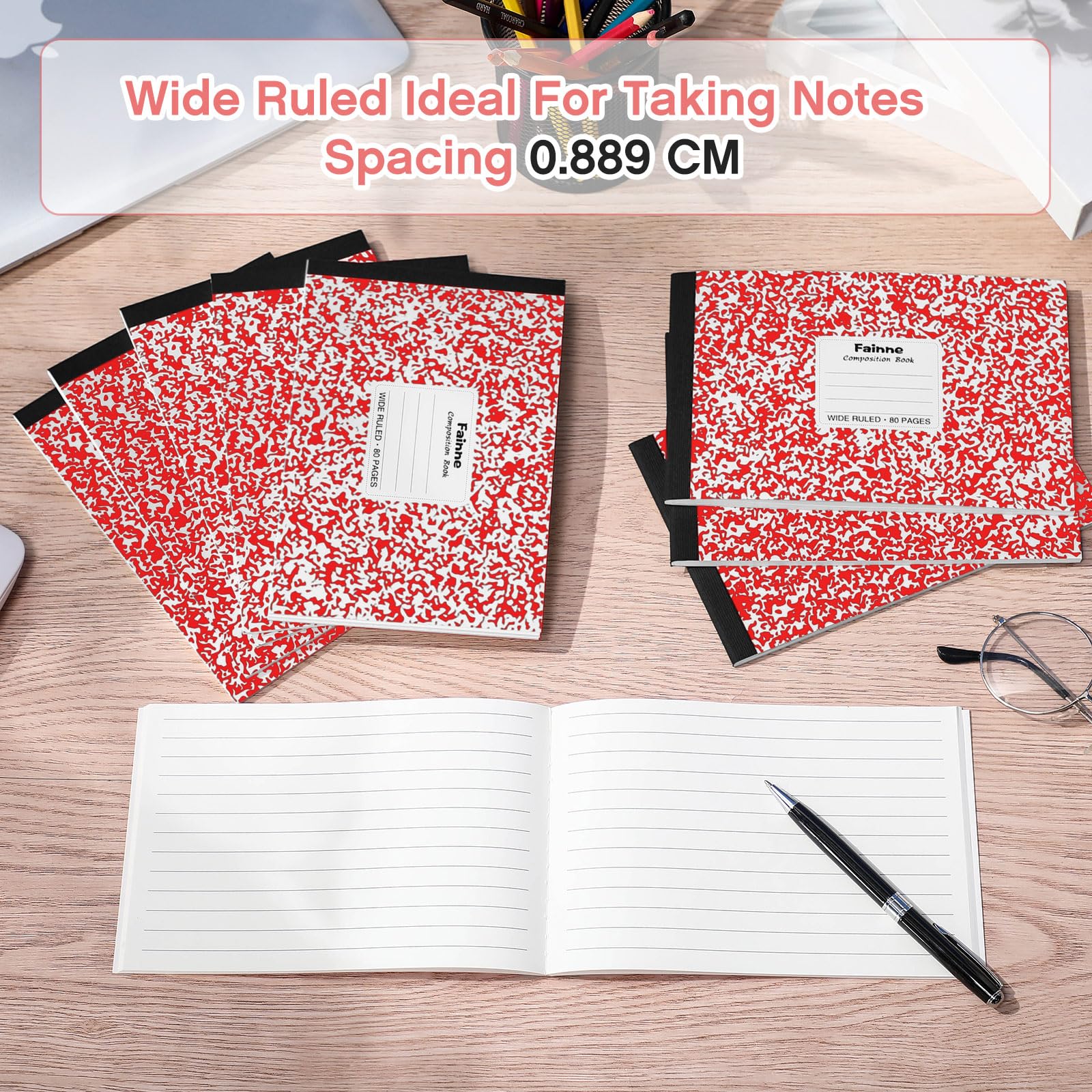 Fainne 20 quaderni a righe universitarie, 80 pagine, mezza misura, a righe larghe, 11,9 x 19,5 cm, spaziatura 28,9 cm, copertine primarie assortite (rosso)
