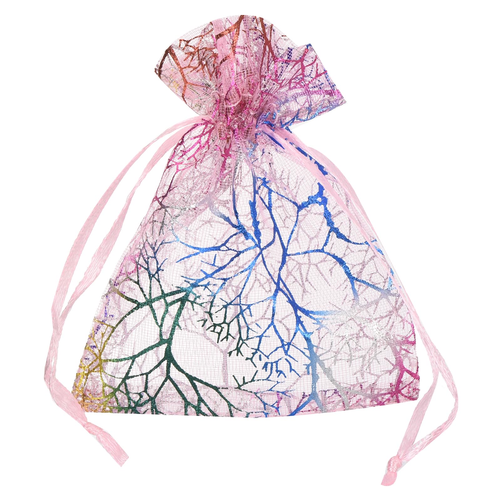 sourcing map Organza Bag 5" x 7", Sheer Colorful Coral Mesh Bags Drawstring Gift Bags Bulk Party Favor Bag Jewelry Pouches for Wedding Candy Valentines (Pink-Gold, Pack of 50)
