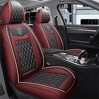 Car Seat Covers Full Set, Super Luxurious Heavy Universal Duty Waterproof Leather Automotive Vehicle Cover for Cars SUV Pick-up Truck, Non-Slip Seat Pink Car Accessories (Full Set/Wine Red)