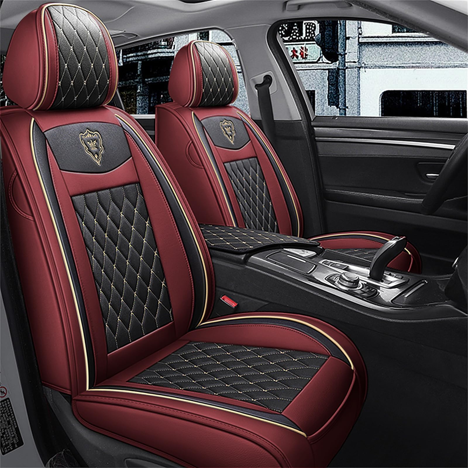 Car Seat Covers Full Set, Super Luxurious Heavy Universal Duty Waterproof Leather Automotive Vehicle Cover for Cars SUV Pick-up Truck, Non-Slip Seat Pink Car Accessories (Full Set/Wine Red)