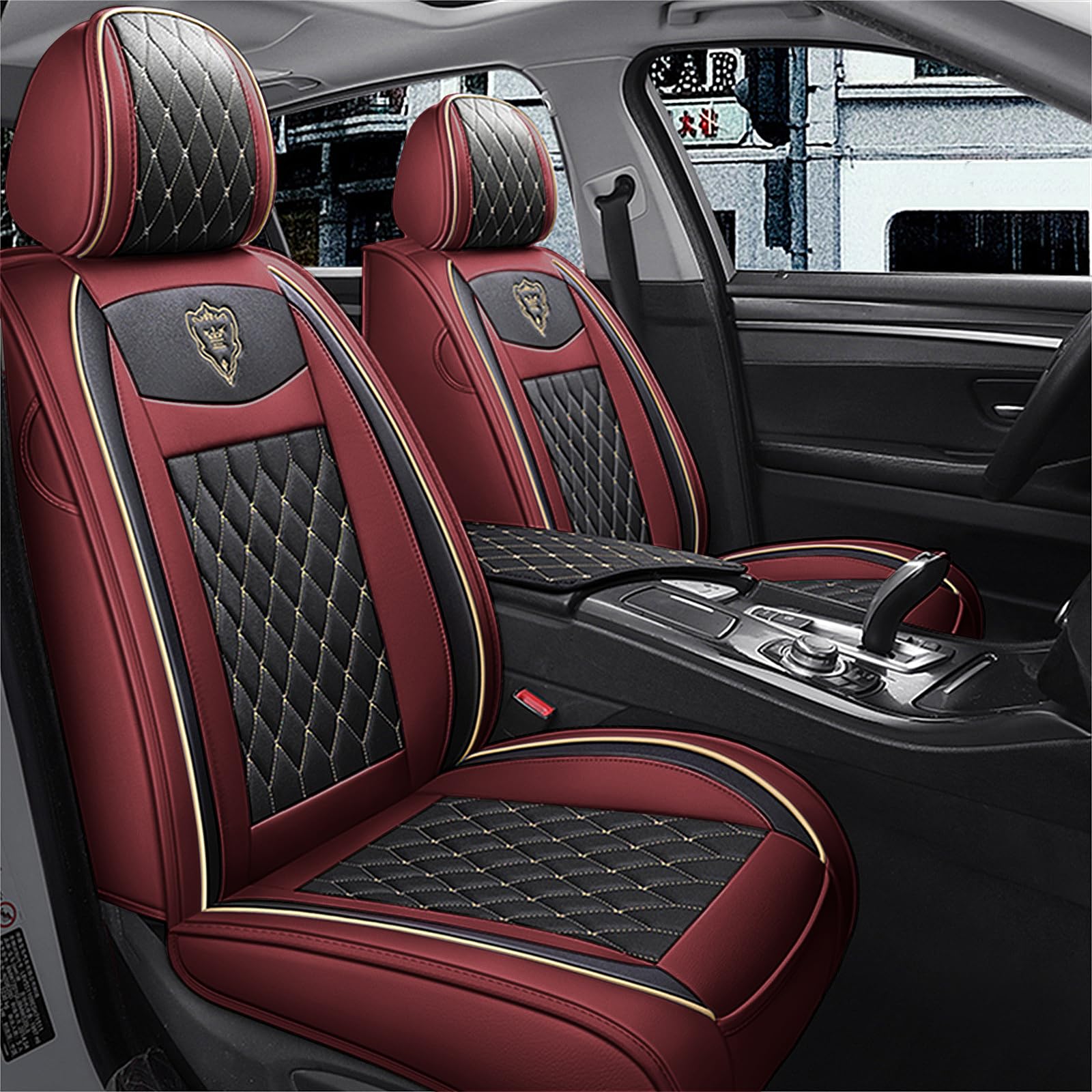 Car Seat Covers Full Set, Super Luxurious Heavy Universal Duty Waterproof Leather Automotive Vehicle Cover for Cars SUV Pick-up Truck, Non-Slip Seat Pink Car Accessories (Full Set/Wine Red)