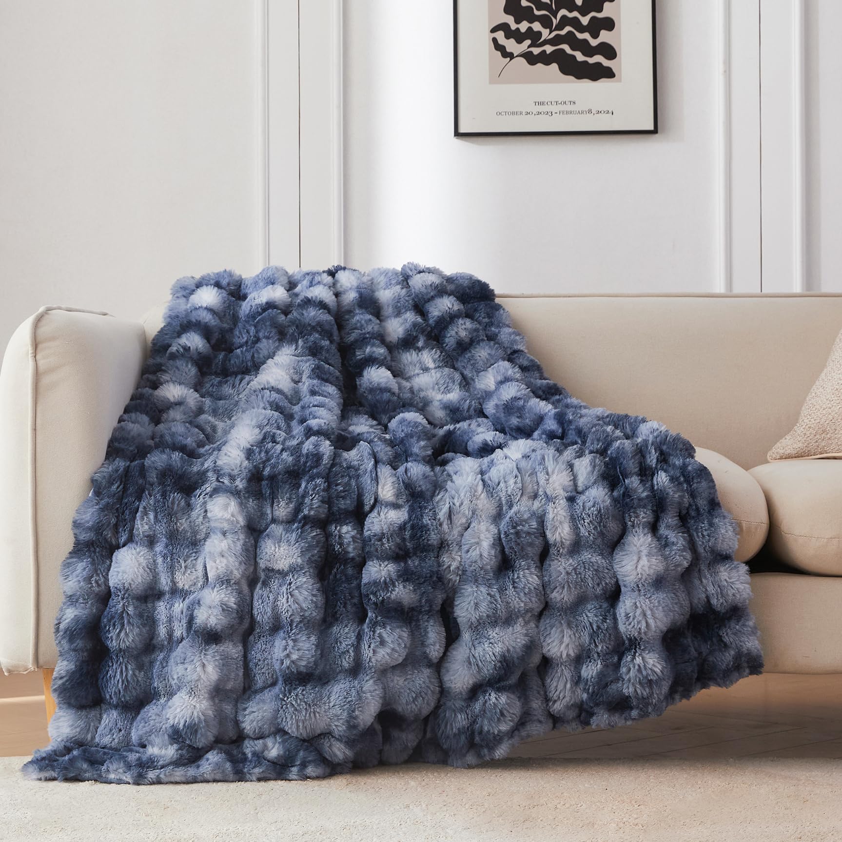 COOVA Faux Fur Throw Blanket for Couch, Cozy Soft and Fuzzy Plush Rabbit Fur Bubble Blanket for Sofa Bedroom Living Room, 50x60 Inches Tie Dye Light
