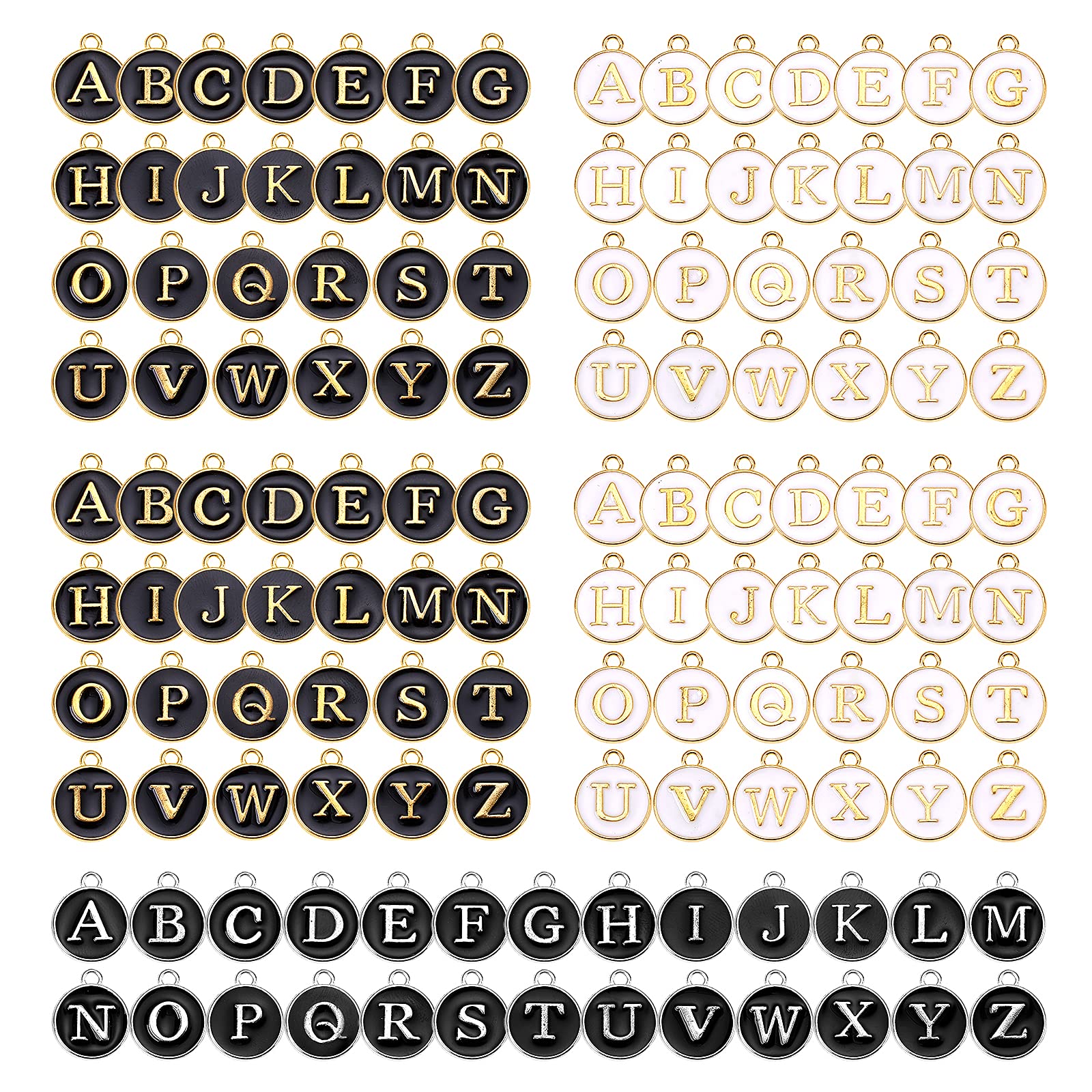 BEEFLYING 130pcs Metal Enamel Letter Charms Pendants Flat Round A~Z Alphabet Charm Mixed Colored For DIY Jewelry Name Necklace Bracelet Making