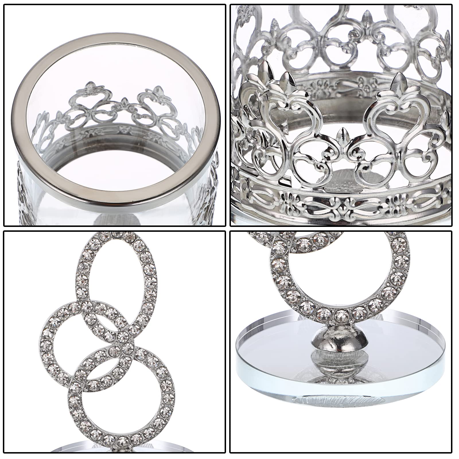 Kristallglas Teelicht Votivkerzenhalter 2er Set Dekorative Klarglas Aromatherapie Kerzenhalter für Hochzeit Geburtstag Weihnachten Halloween Party 18cm Silber