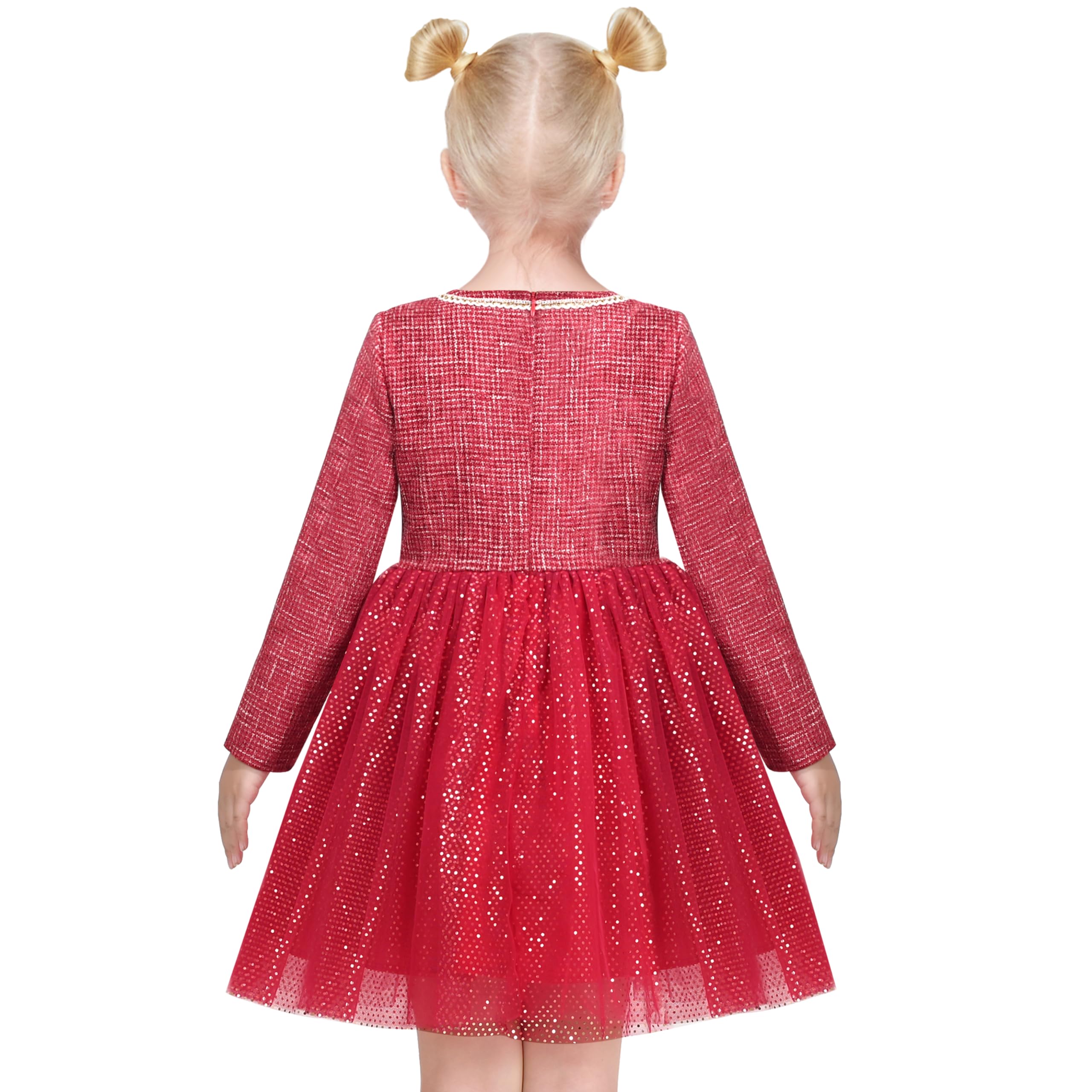 Sunny Fashion Vestito Bambina Beige Crema con Cuore e Farfalla in Paillettes Gonna in Tulle Maniche Lunghe