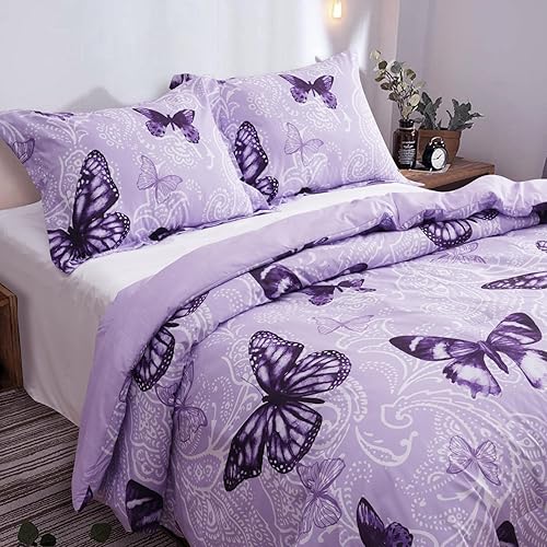 Miniatura 3 de ARTALL Juego de edredón de 2 piezas con estampado de mariposas y cachemira, juego de ropa de cama de microfibra suave para todas las estaciones con