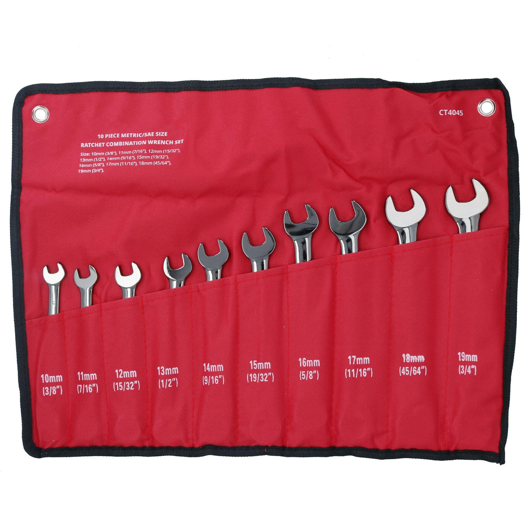 AB Tools Narzędzia Metric + SAE klucz płasko-oczkowy z grzechotką, zestaw kluczy płasko-oczkowych 10 – 19 mm 3/8'' – 3/4''