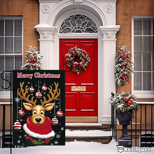 Miniatura 6 de Raisingwell Bandera de jardín de reno de Feliz Navidad de 12 x 18 pulgadas, banderas de doble cara con alce para exteriores, decoración exterior de