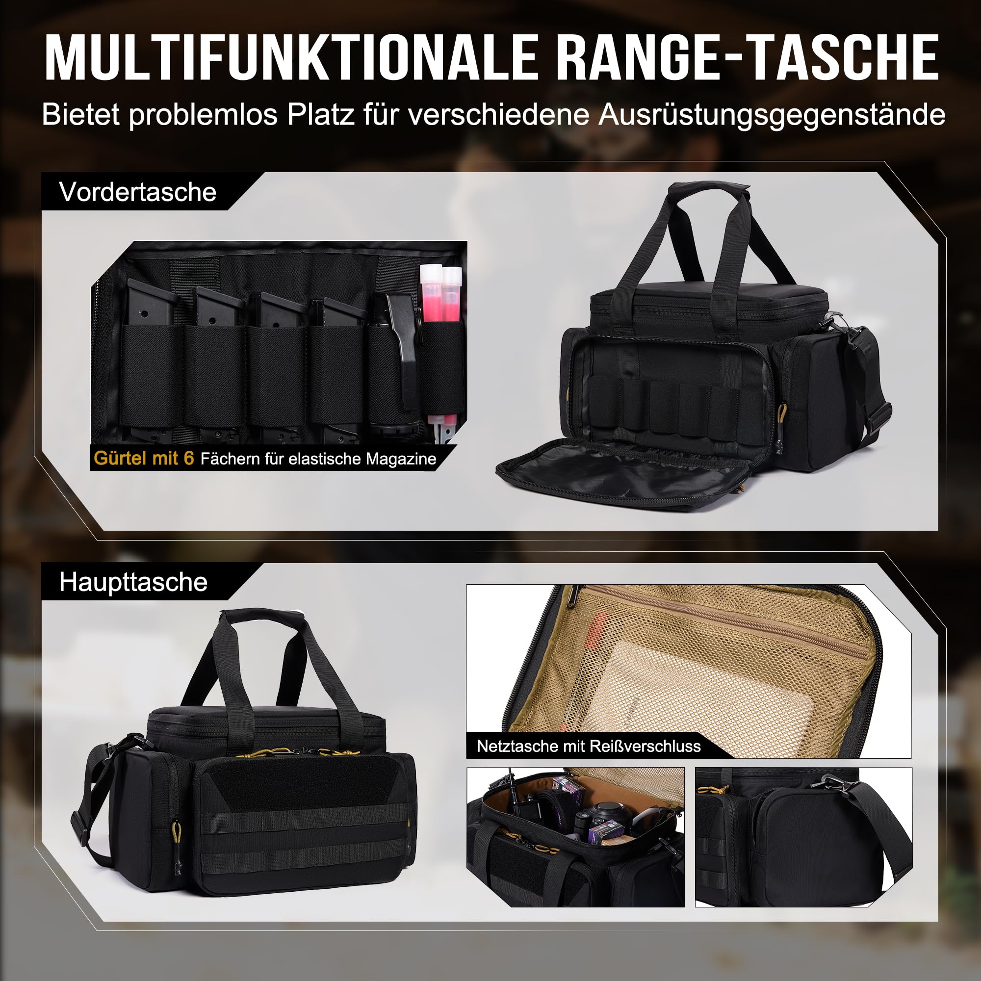 Range Bag Torba na strzelnicę, torba policyjna, torba na broń taktyczną na polowanie, strzelnicę, wędkarstwo, turystykę, outdoor