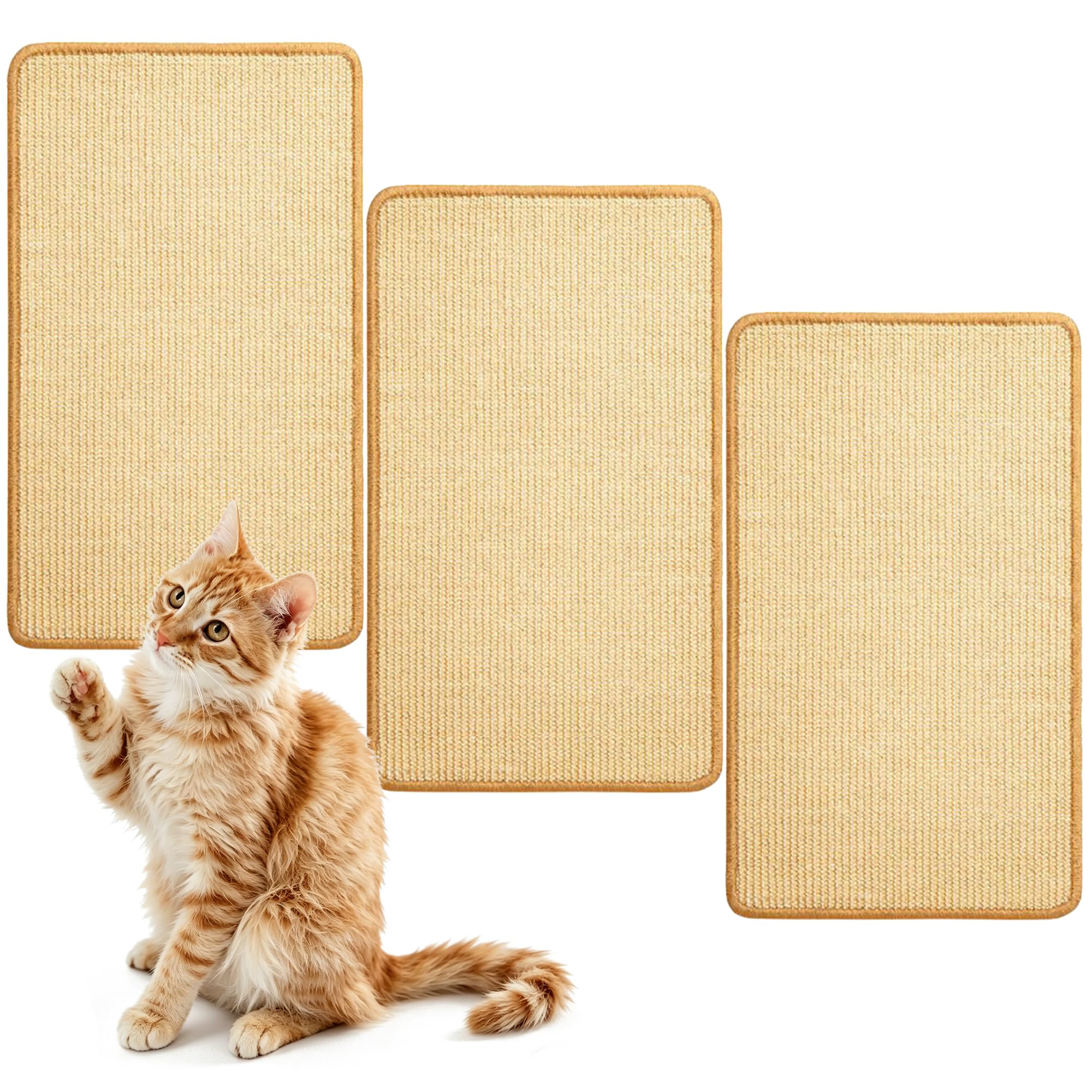 TOCMSNHG Cat Scratching Mats, 3 Pack Cat Scratch Mats, 50 x 25 cm Natural Sisal Cat Scratch Mat, Self-Adhesive Cat Scratchers for Indoor Cats, Protect Carpets and Sofas