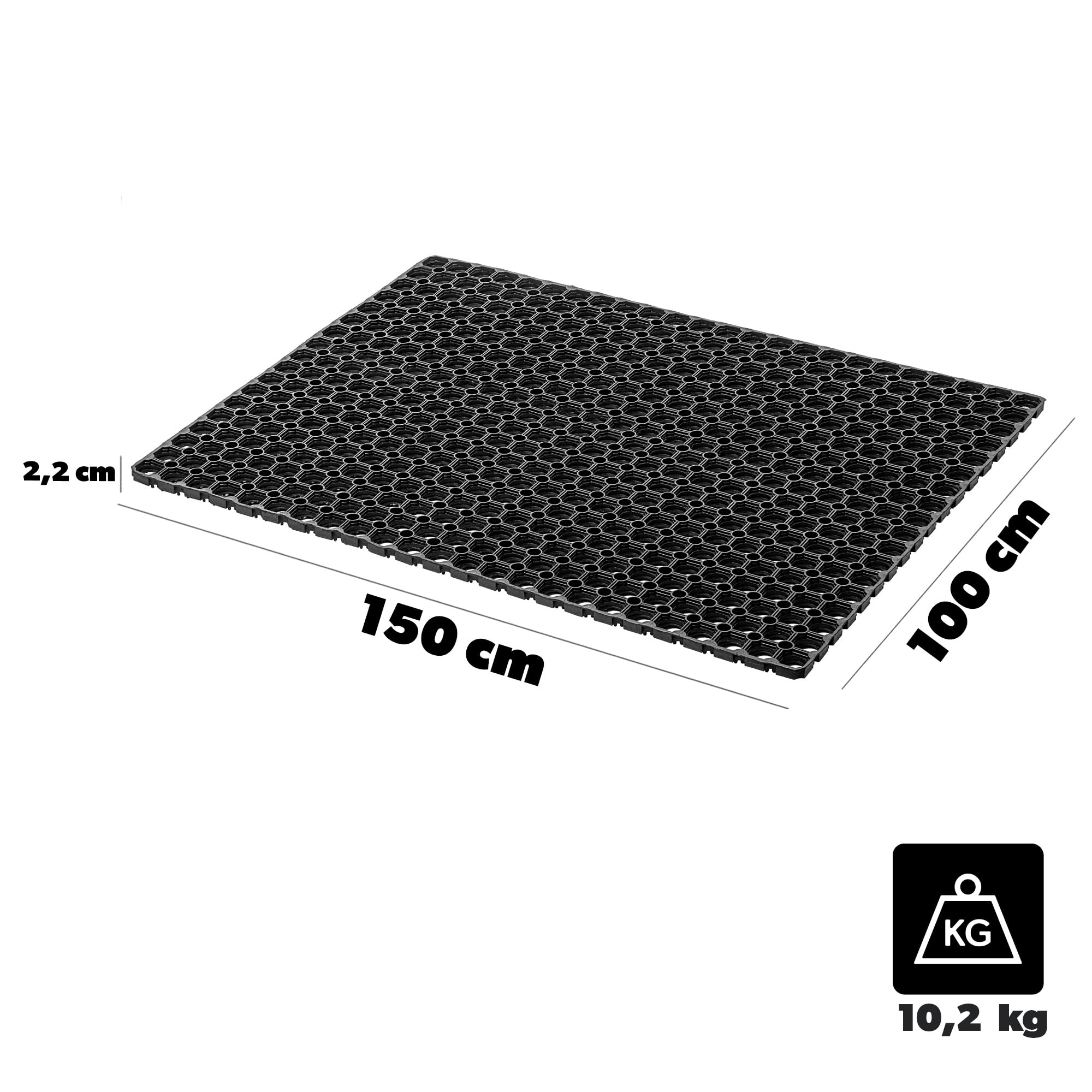KADAX Fußmatte mit Lochmuster, rutschfeste Ringgummimatte für den Außenbereich, Lochgummimatte aus Gummi für den Eingangsbereich (Muster 1, 100x150 cm)