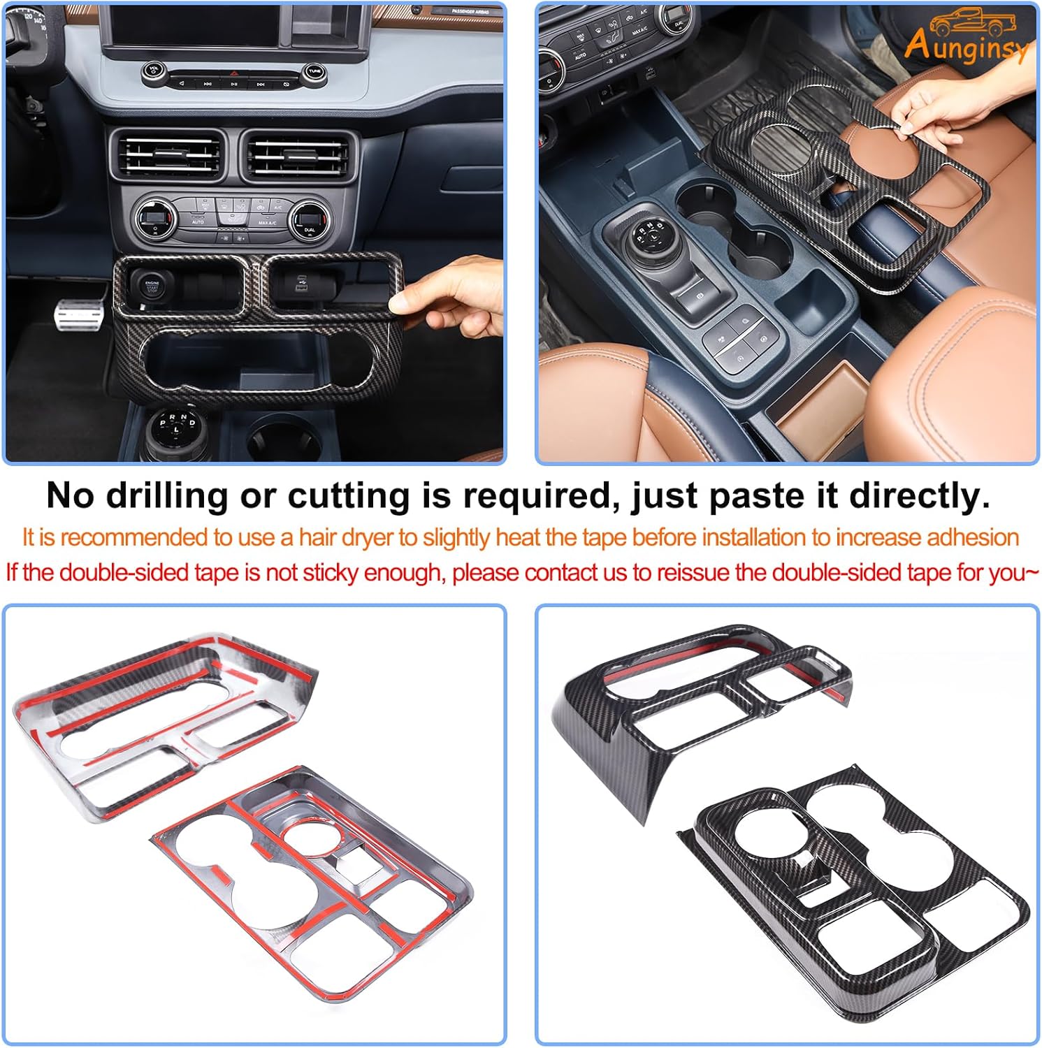 Aunginsy Center Console Decoration Kit Compatible with Ford Maverick 2022-2024 Center Console Air Conditioner Outlet Vent Cover Gear Shift Panel Cup Holder Trim Frame Sticker ABS Interior Accessories