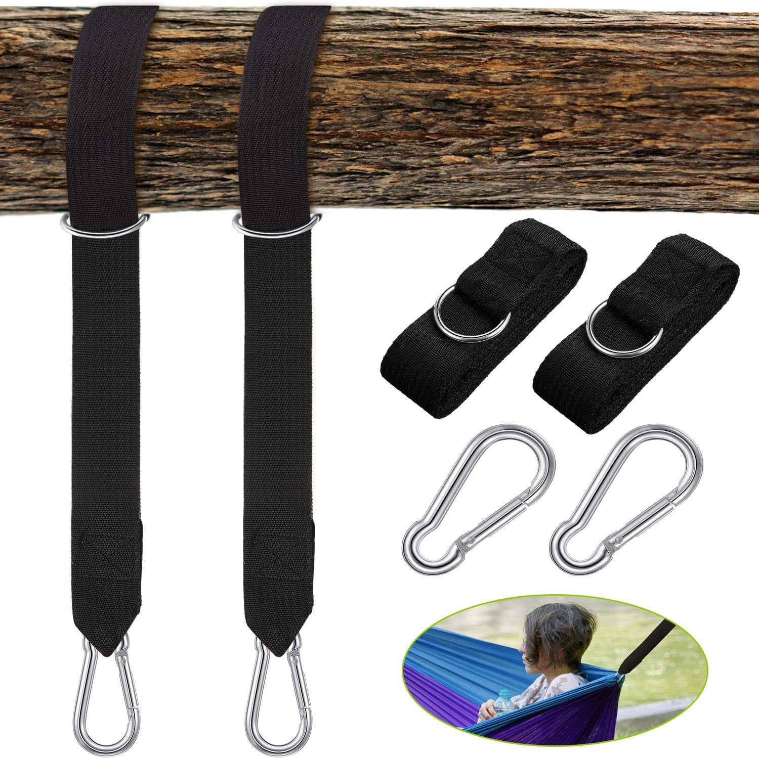 Hammock Straps, Tree Swing Hanging Straps Kit 10 Feet Extra Long Straps, Holds 700 lbs Camping Hammock Hanging Accessories with Hooks, Set of 2 : Patio, Lawn & Garden