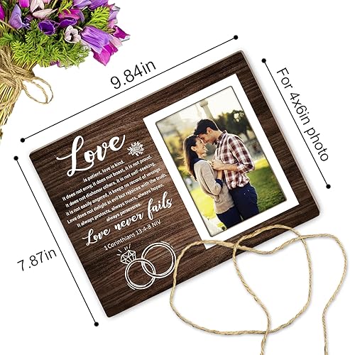 Miniatura 2 de Marco de fotos rústico, marco de fotos de regalo, 1 Corinthians 134-8 Love never fails, regalo de pareja para aniversario de boda, compromiso,