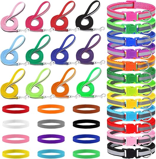 36 Pcs Reflective Puppy Collar and Leash Set, Dog Collar and Leash Adjustable Quick Release Buckle Puppy Collars for Small Medium Dogs Walking Training