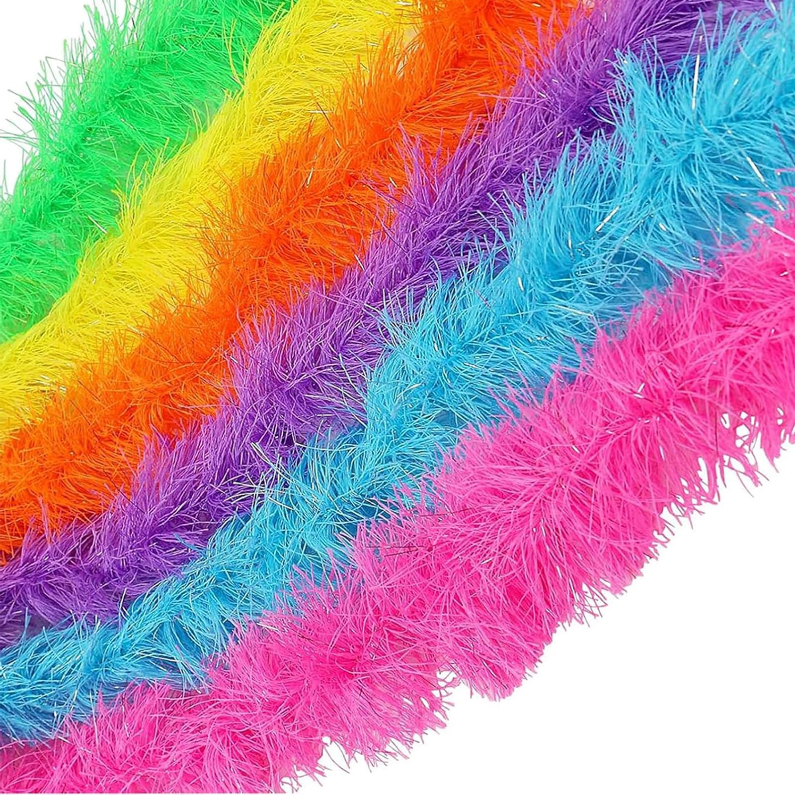 12 Pack Colorful Feather Boas, Purple Pink Green Blue Orange Yellow