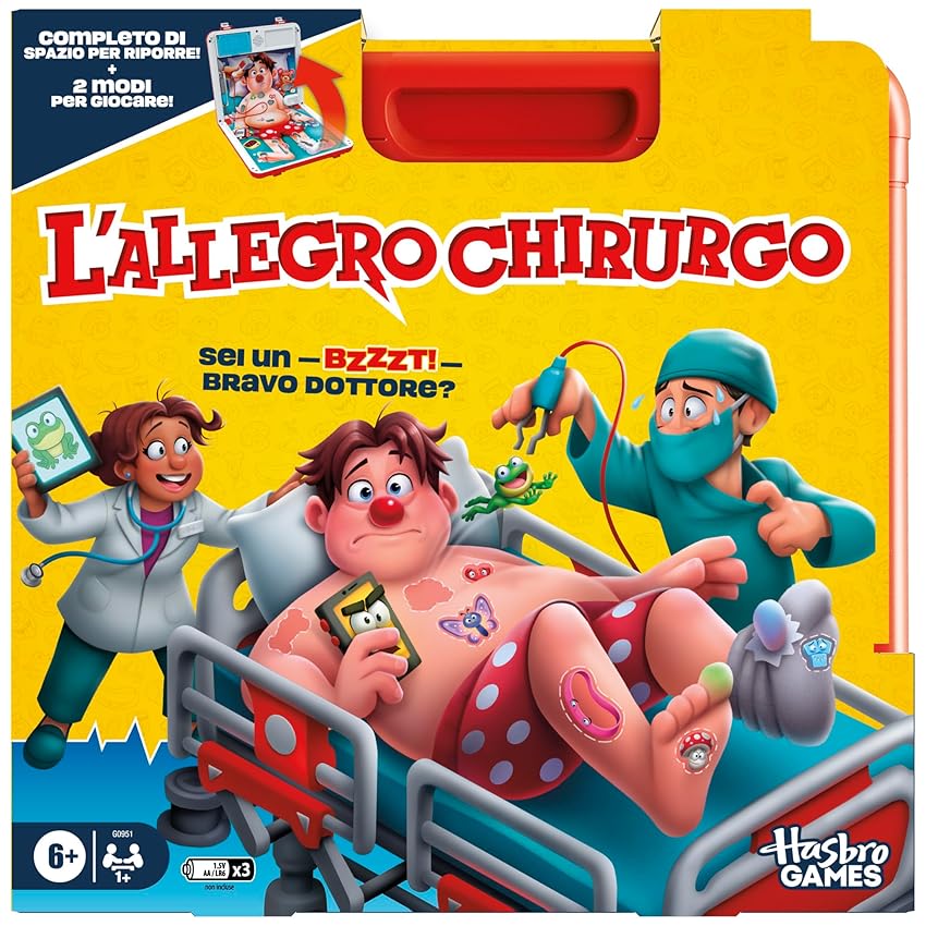 Hasbro Gaming, L'Allegro Chirurgo, Gioco da Tavolo Elettronico, Ideale per Famiglia e Amici, per Bambini e Bambine dai 6 Anni in Su, Include Valigetta Tutto in Uno, per 1 o Più Giocatori, in Italiano