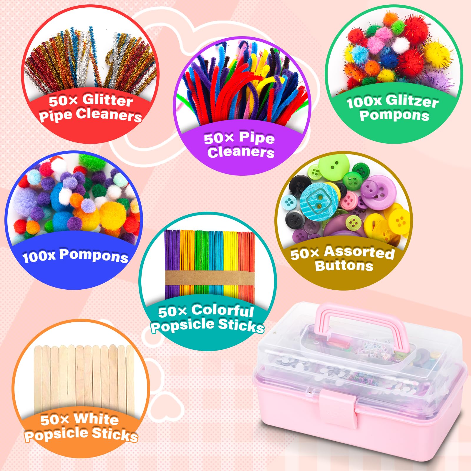 Withosent Kit Manualidades Niños 2200+PCS, DIY Creativo Kit Manualidades Material, con Limpiapipas, Pompoms, Wiggle Eye, Cuentas, Lentejuelas, Juego Creativo Regalo Craft Niños Niñas