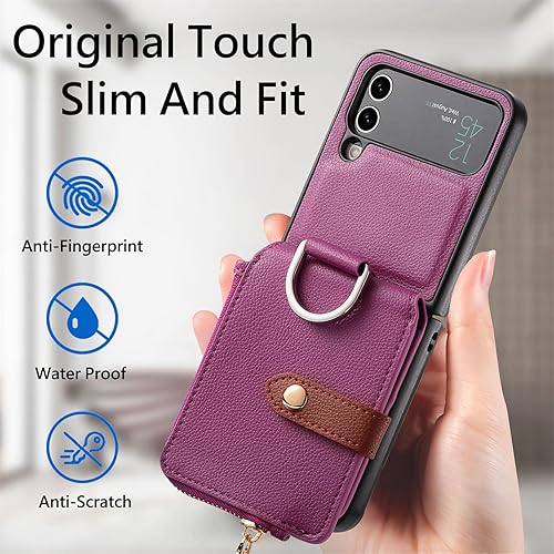 Miniatura 8 de Asuwish Compatible con Samsung Galaxy Z Flip 4 5G 2022 - Funda tipo cartera y ranura para tarjetas, anillo con cierre magnético, a prueba de golpes,