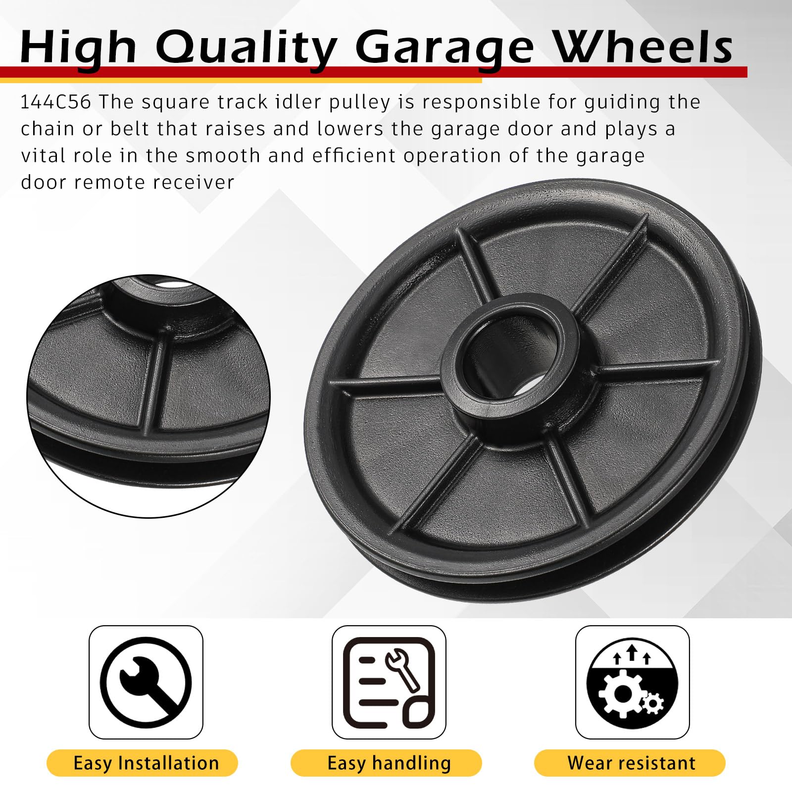 Wonderjune 4 Pcs 144C56 Belt Drive Garage Door Idler Pulley