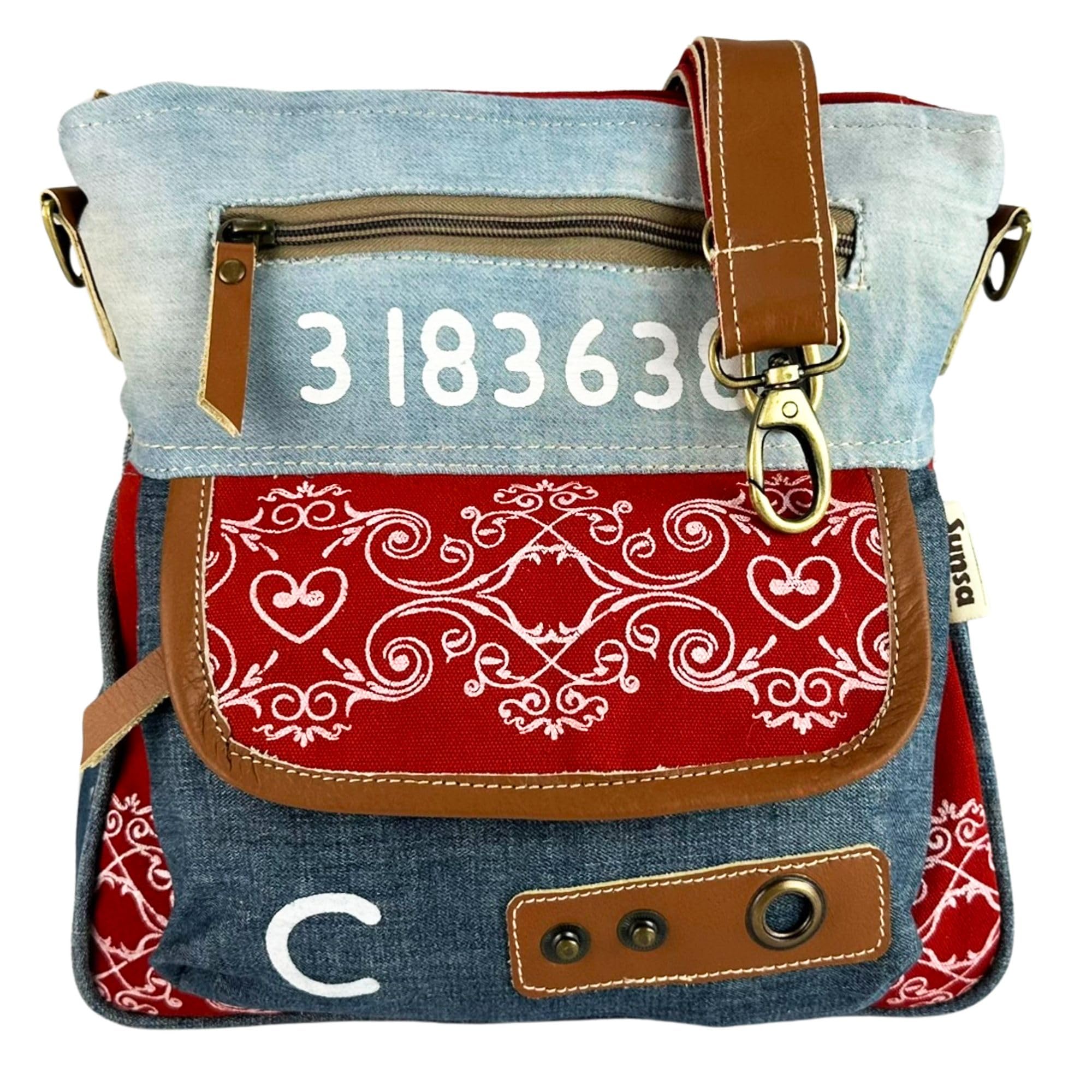 Sunsa Damen Umhängetasche. Nachhaltige Tasche aus recycelte Jeans & Canvas