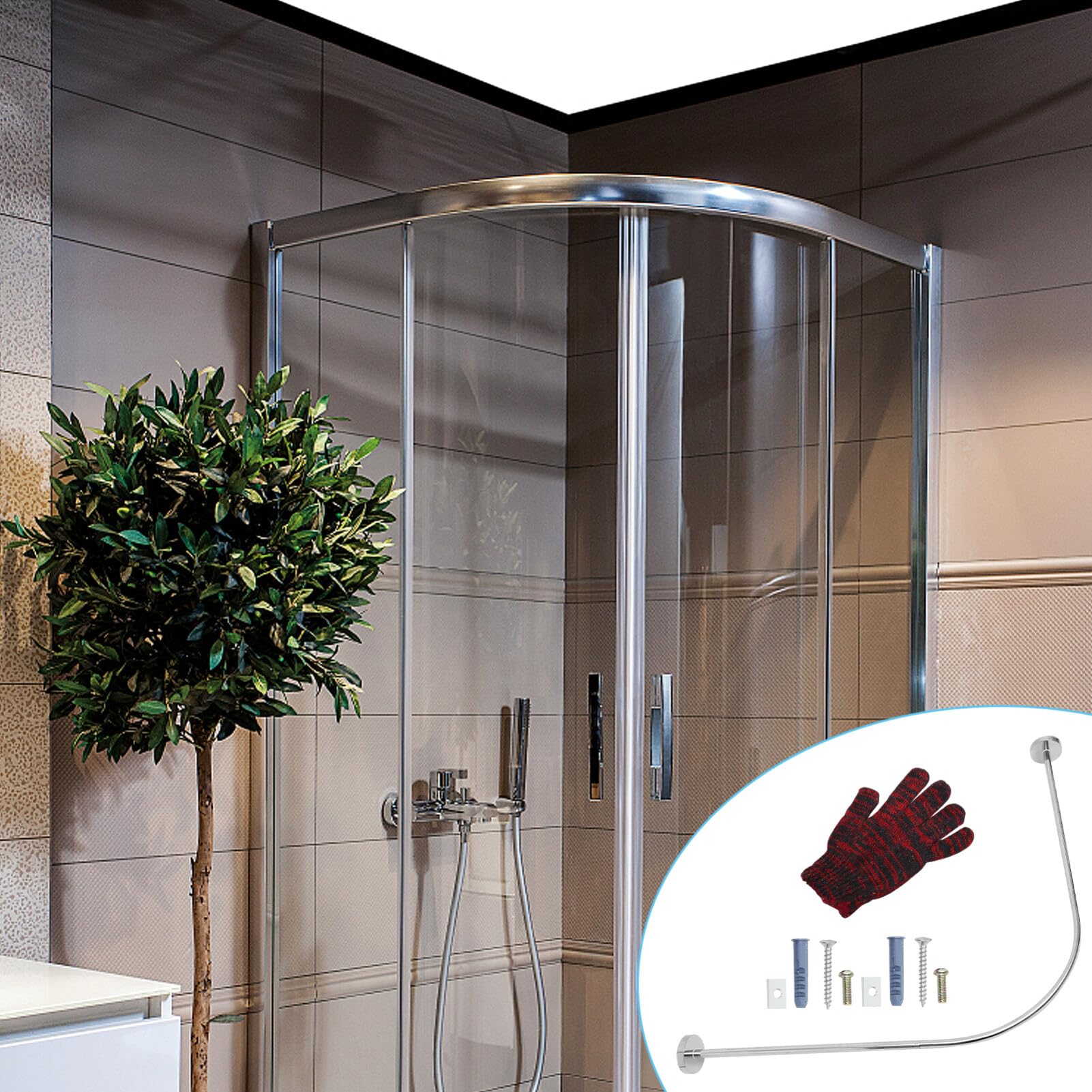 Tringle à Rideau de Bain Arquée U, Lot de 3, Métal | Extensible 110-140cm, Installation sans Perçage, Usage en Angle, Argenté
