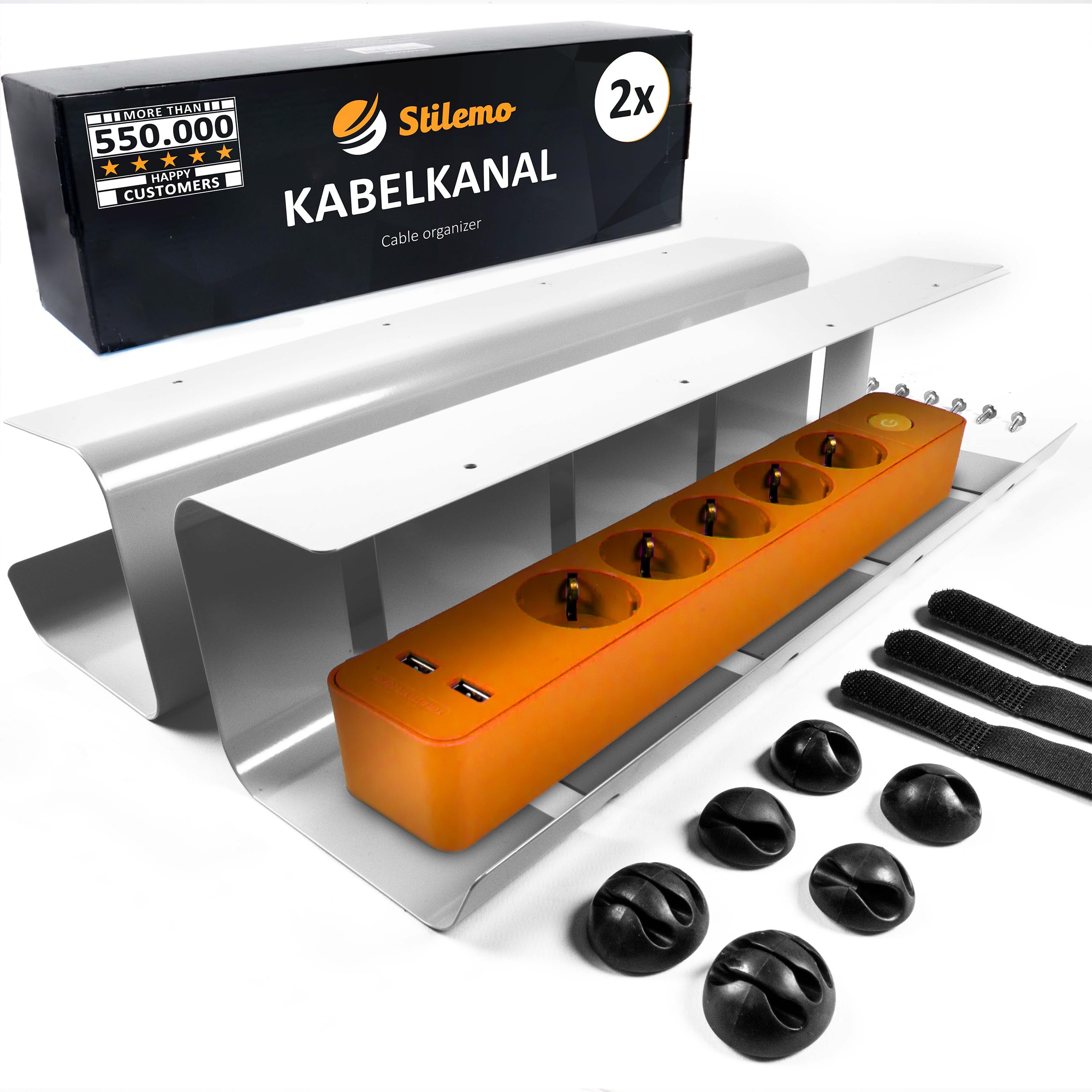 Stilemo® Kabelkanal Schreibtisch - Kabelmanagement Schreibtisch Organizer Kabeldurchführung - Cable Management Kabelhalter Kabelwanne Tisch 2er Set - 43x12x10CM - Kabelkorb Grau