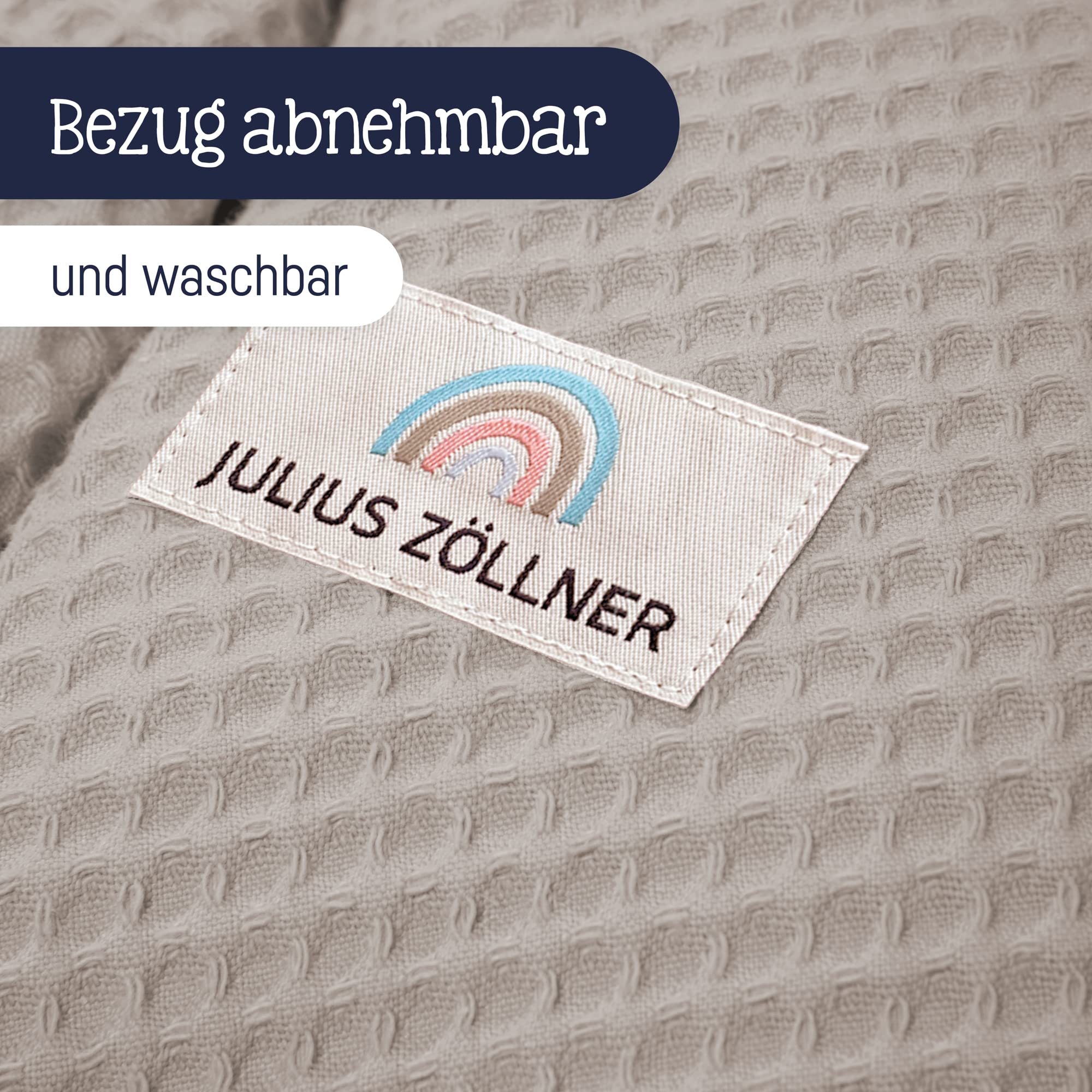 Julius Zöllner Wafffelpique Cojín de lactancia, aprox. 190 cm, relleno de 42 litros de microperlas de EPS, fabricado en Alemania, funda de 100% algodón, con certificado Öko-Tex® Standard 100, Seashell