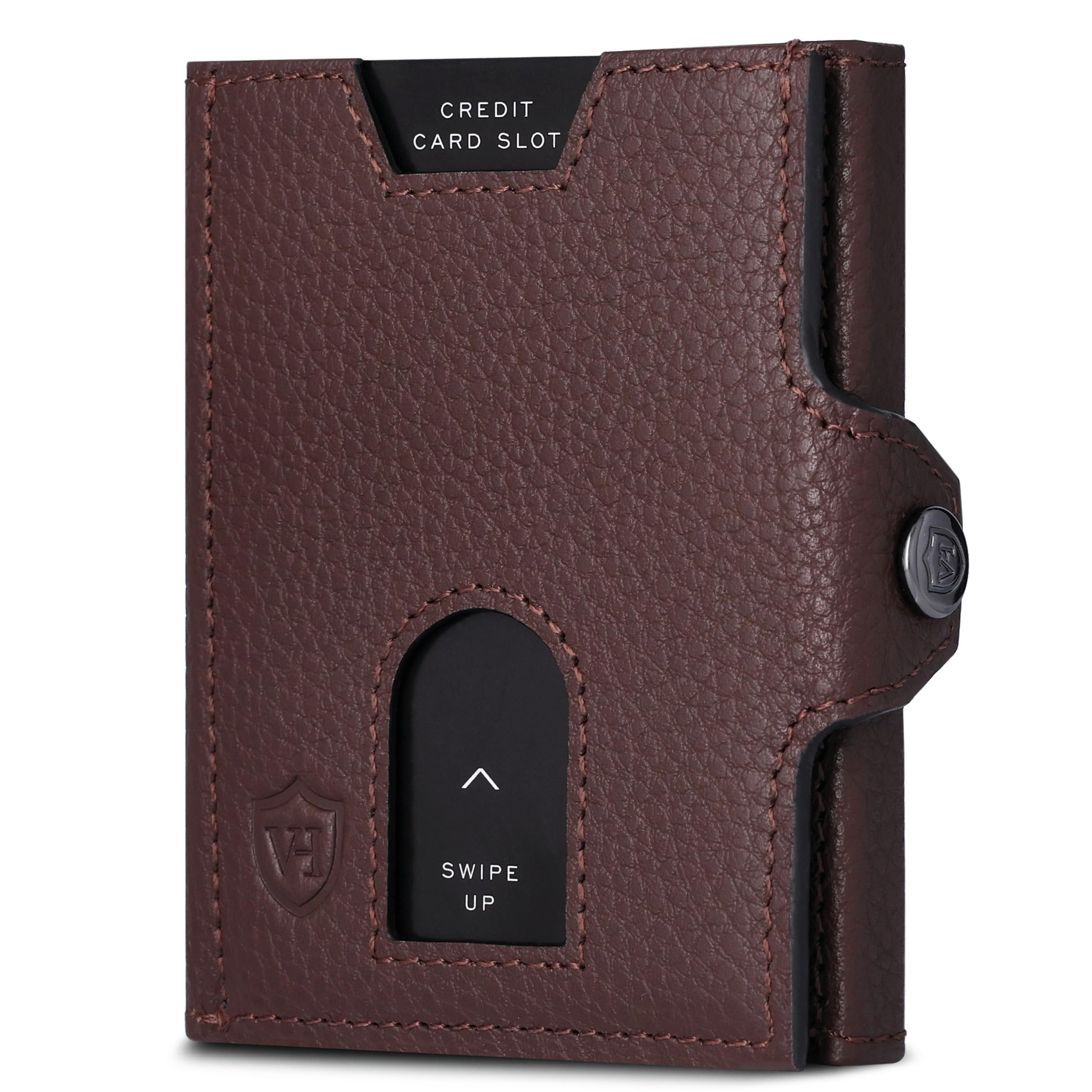 VON HEESEN Slim Wallet mit RFID Schutz - Geldbörse Herren klein - Mini Geldbeutel Damen Portmonee - Kartenetui Echtleder Karten Portemonnaie - Leder Kreditkartenetui Braun
