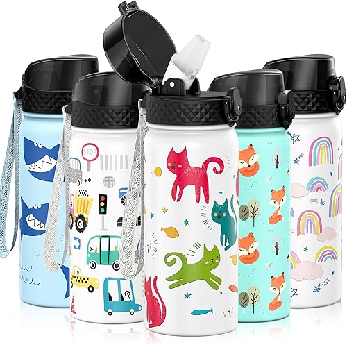 Miniatura 1 de GOPPUS Botella de agua aislada para niños, 18 onzas, sin BPA, botella de viaje de acero inoxidable 188 con popote y doble pared a prueba de fugas al