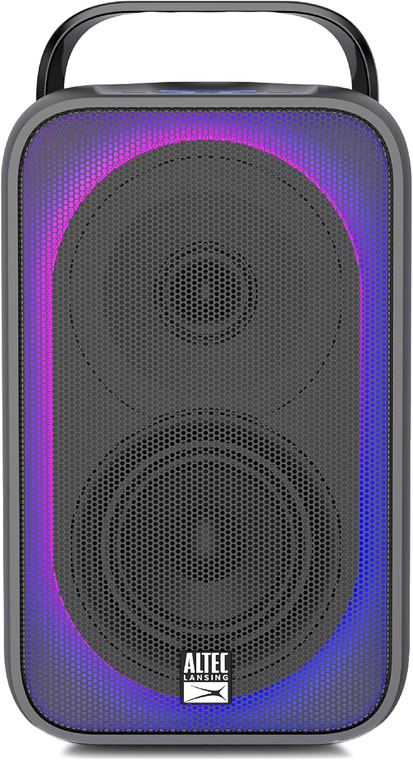 Altec Lansing Shockwave Wireless Speaker 60W Bluetooth speakerwith a Long Lasting 6 Hour Battery, Multi LED Party Modes, Multiple bass Boost Modes, Party Sync