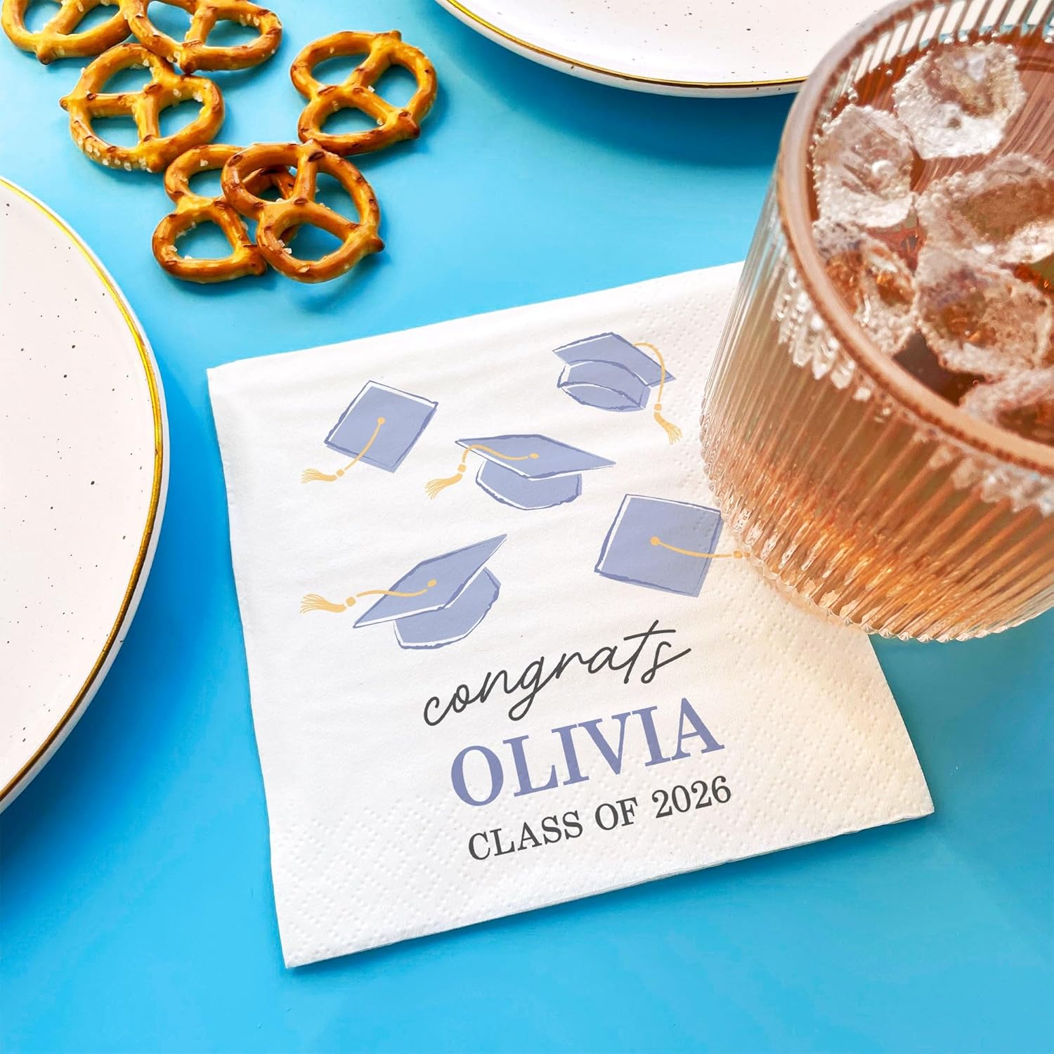 Big Dot of Happiness Personalized Light Purple Graduation Party Napkins, Lavender Party Decor, White 3-Ply Paper, Custom Class of 2026 Luncheon Dinner Napkins - 150 Count