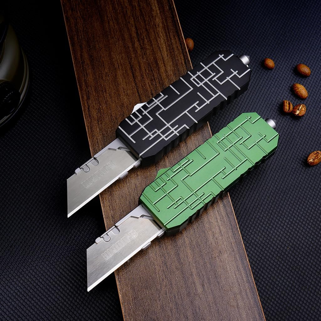 Aluminum Alloy Utility Knife with Clip, Box Cutter 10PCS Blades Replacement, Pocket Knife For Outdoor