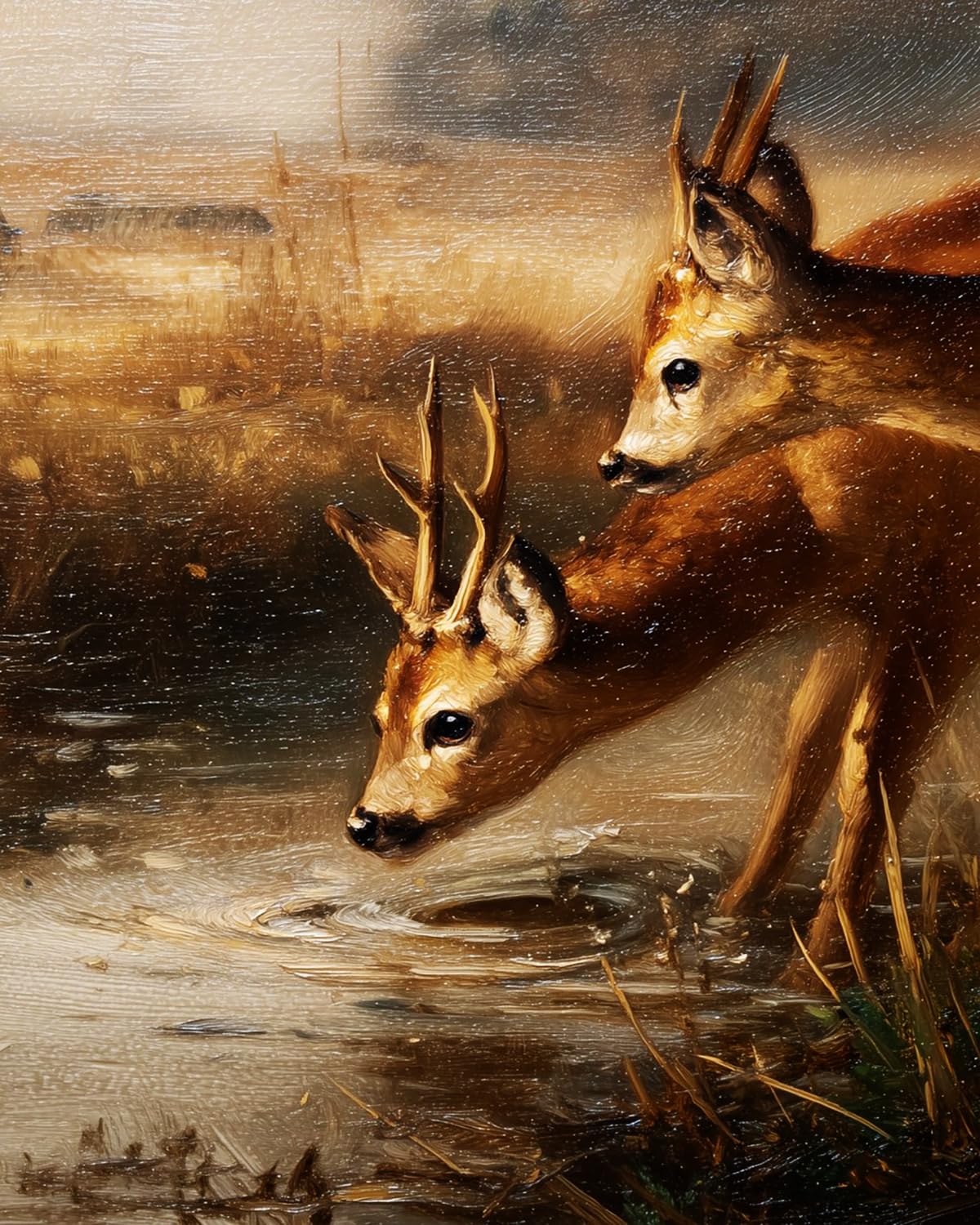 LIUBAISHI Paint by Numbers for Adults – 16"x20" Canvas | Wall Art Decor for Living Room, Stress Relief Hobby Kit, Complete Set with Paints and Brushes-Two Deer Drinking from the Stream