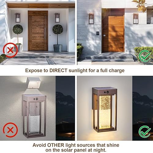 Miniatura 10 de Luces solares de pared de bronce aceitado para exteriores con 3 modos de sensor de movimiento, apliques exteriores de cristal con 4000 K 250 lm LED