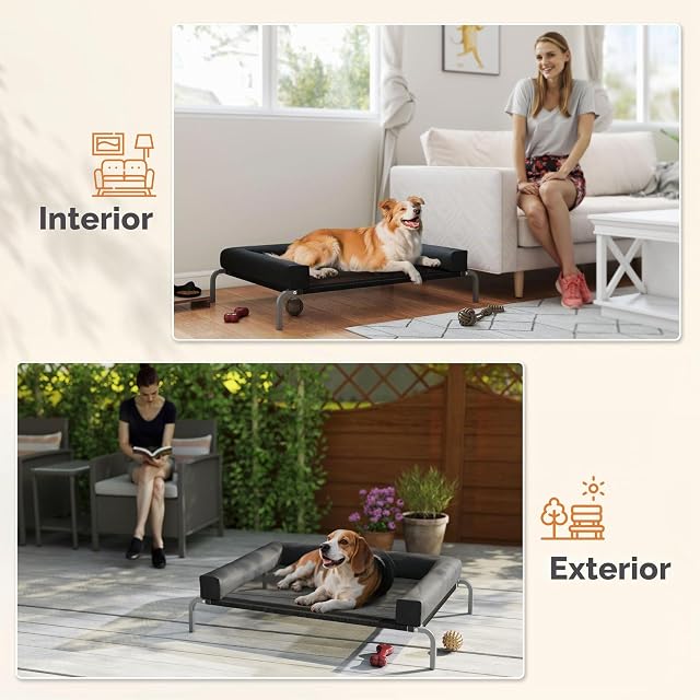 Foto 7 de 8 de PawHut Cama elevada Perros con Cojines Desmontables 110x75x30cm Negro
