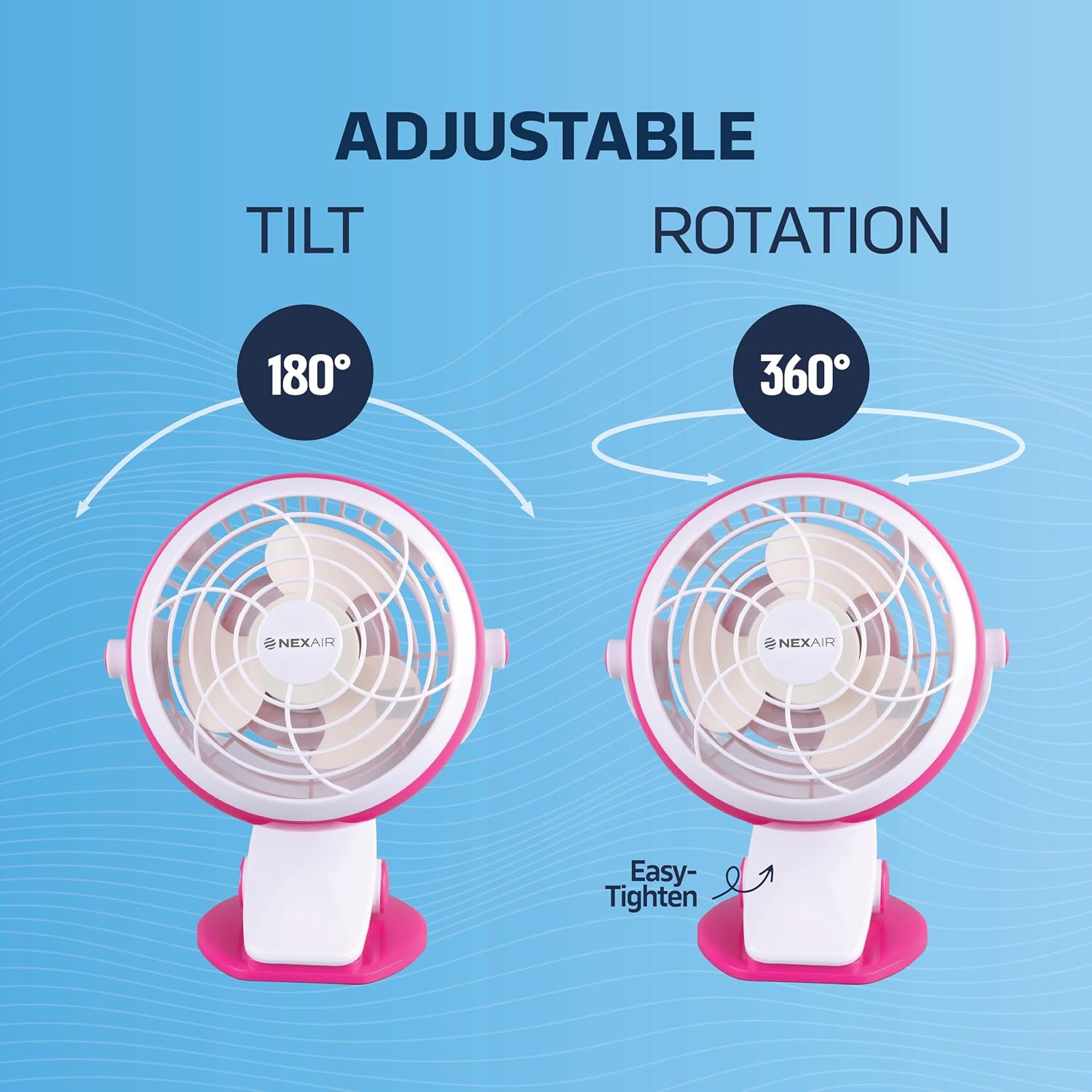 NEXAIR 4” Clip-On or Desk Fan – USB & Battery Powered, Portable 4-Inch Personal Fan with Adjustable Tilt, Lightweight Single-Speed Cooling for Home, Office, Bedroom, or Dorm