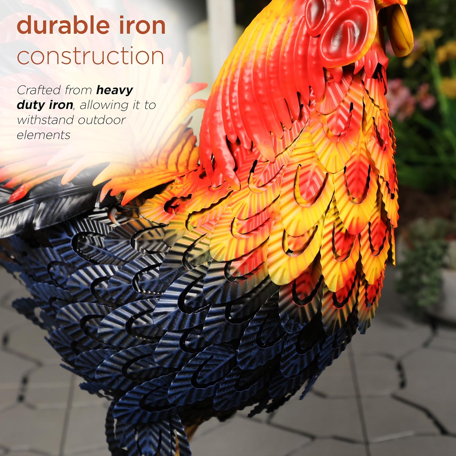 Vibrant Multicolor Steel Rooster Garden Statue, 25"
