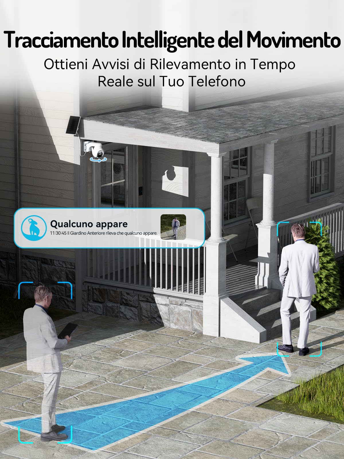 blurams 2K Telecamera Esterno con Pannello Solare - 3MP, Senza fili, WiFi 2.4GHz, 360°, Rilevazione di Movimento, Visione Notturna, Pannello Solare 3W, IP65 (1 pack)