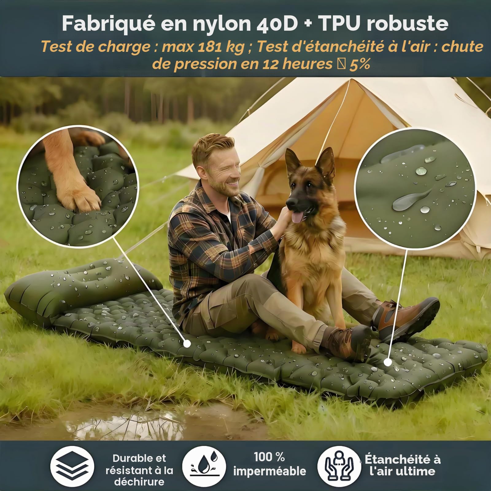 800g Matelas Gonflable Ultraléger de Camping, Tapis de Couchage Compact avec Pompe à Pied intégrée pour Tente, Randonnée, Extérieur