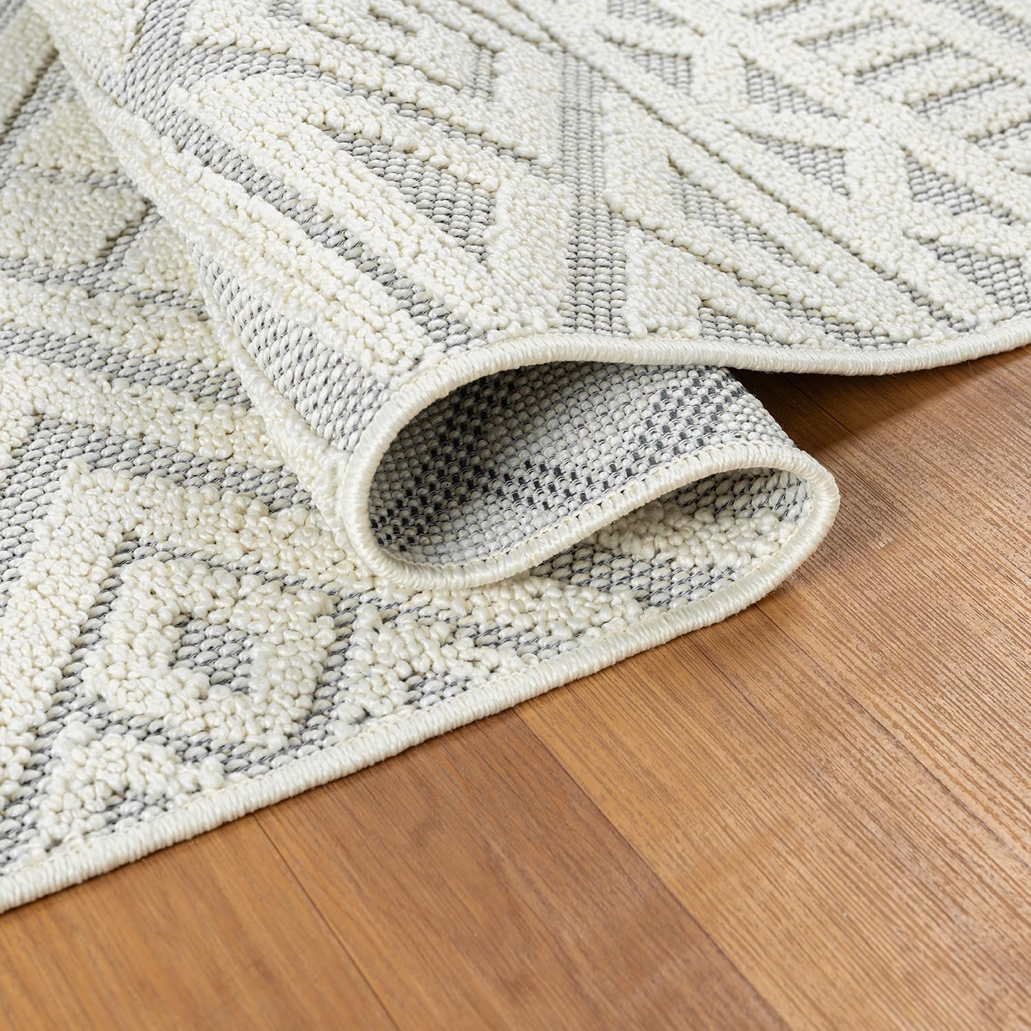 VIMODA Tapis bohème, pour salon, chambre à coucher, franges scandinave, tapis 3D, lavable, couleur : crème, dimensions : 200 x 290 cm