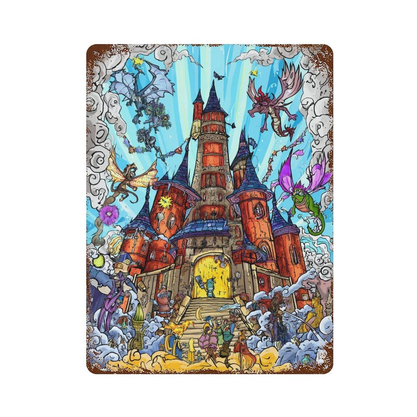 Fantasy Castle Adventure-2 Vintage Rust Metal Sign 15.7"x11.8", for Garage, Bar And Workshop Decor, Decorative Metal Wall Art