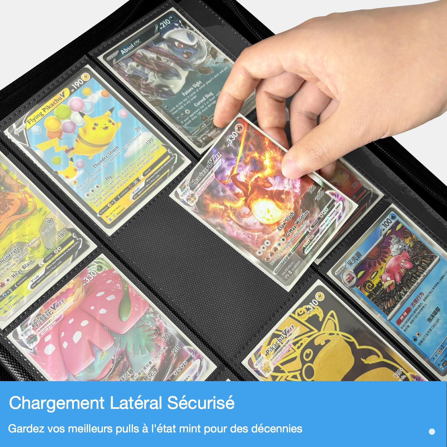 Douper Classeur de Cartes à Collectionner 9 Pochettes, Capacité 360 Cartes | Album de cartes pour jeux de cartes à collectionner avec pochettes à chargement latéral - bleu