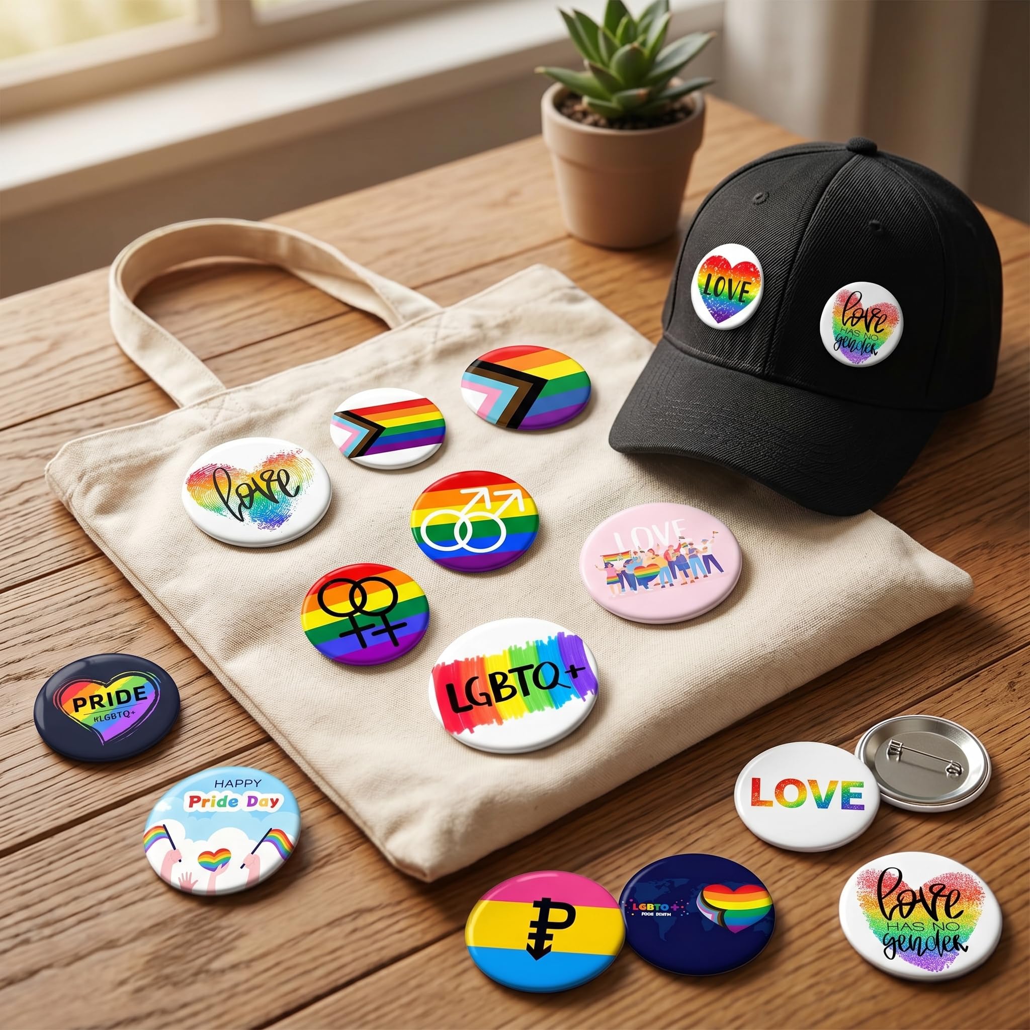 Chapas Pride LGBTQ 15 Piezas 44MM, Insignias Arcoíris LGBT, Pines Redondos de Metal, Set Broches Orgullo
