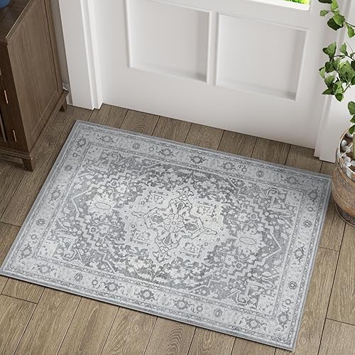 Miniatura 8 de jinchan Alfombra bohemia de pasillo de 3 x 7 pulgadas, alfombra de pasillo de cocina, lavable, alfombra floral antideslizante con parte trasera de