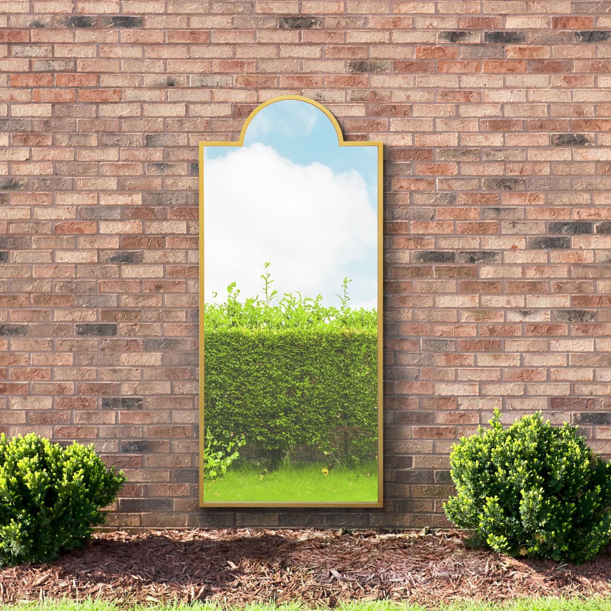 MirrorOutlet The Genestra - Gold Modern Contemporary Leaner and Wall Garden Mirror 67" X 29" (170CM X 75CM) Silver Mirror Glass with Black Metal Frame. Landscape or Portrait. Frost Protected Glass