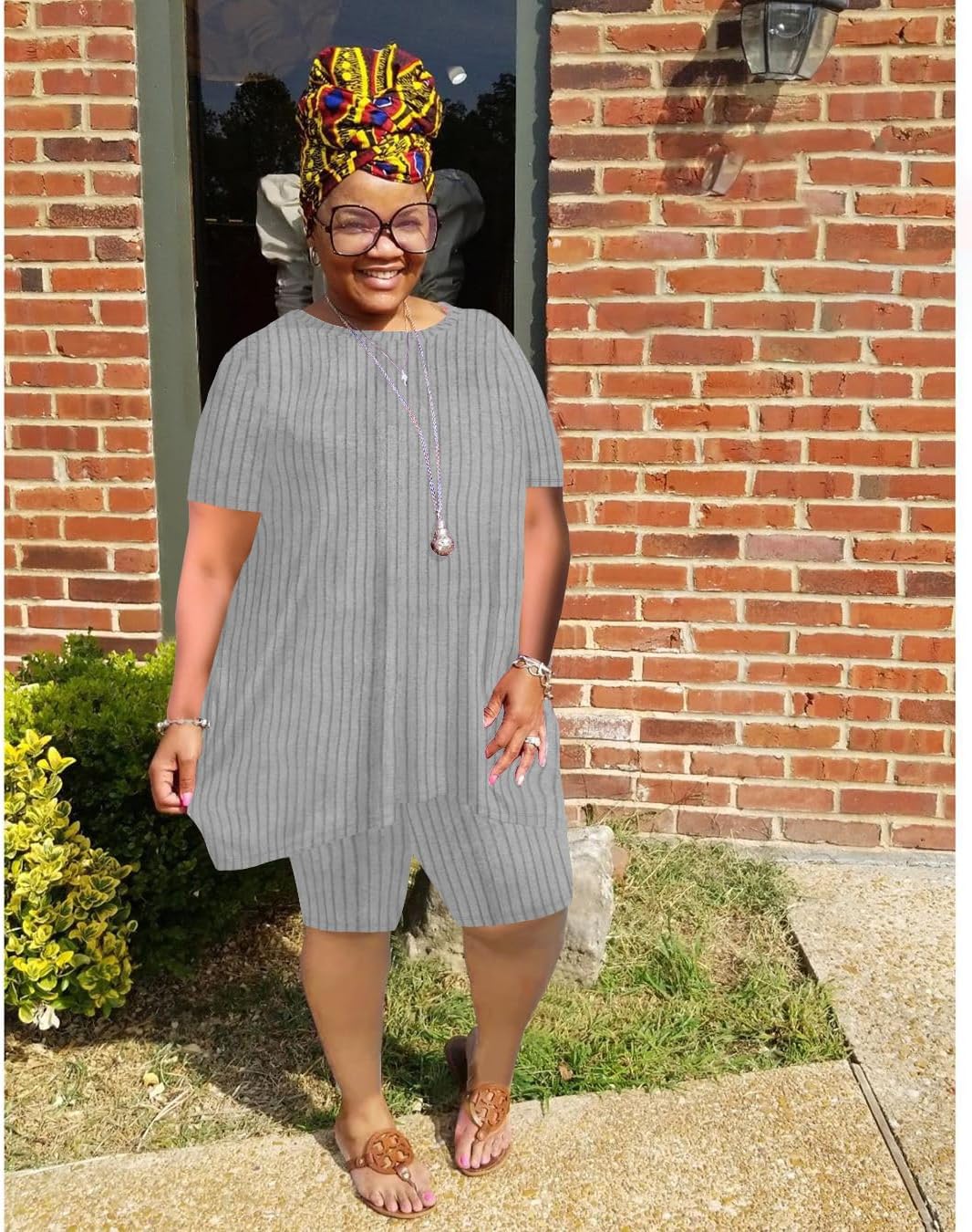 YeGine Women Plus Size 2 Piece Outfits Casual Short Sleeve Tunic Tops Shorts Sets Oversized Summer Sweat Suits Tracksuit - Image 2